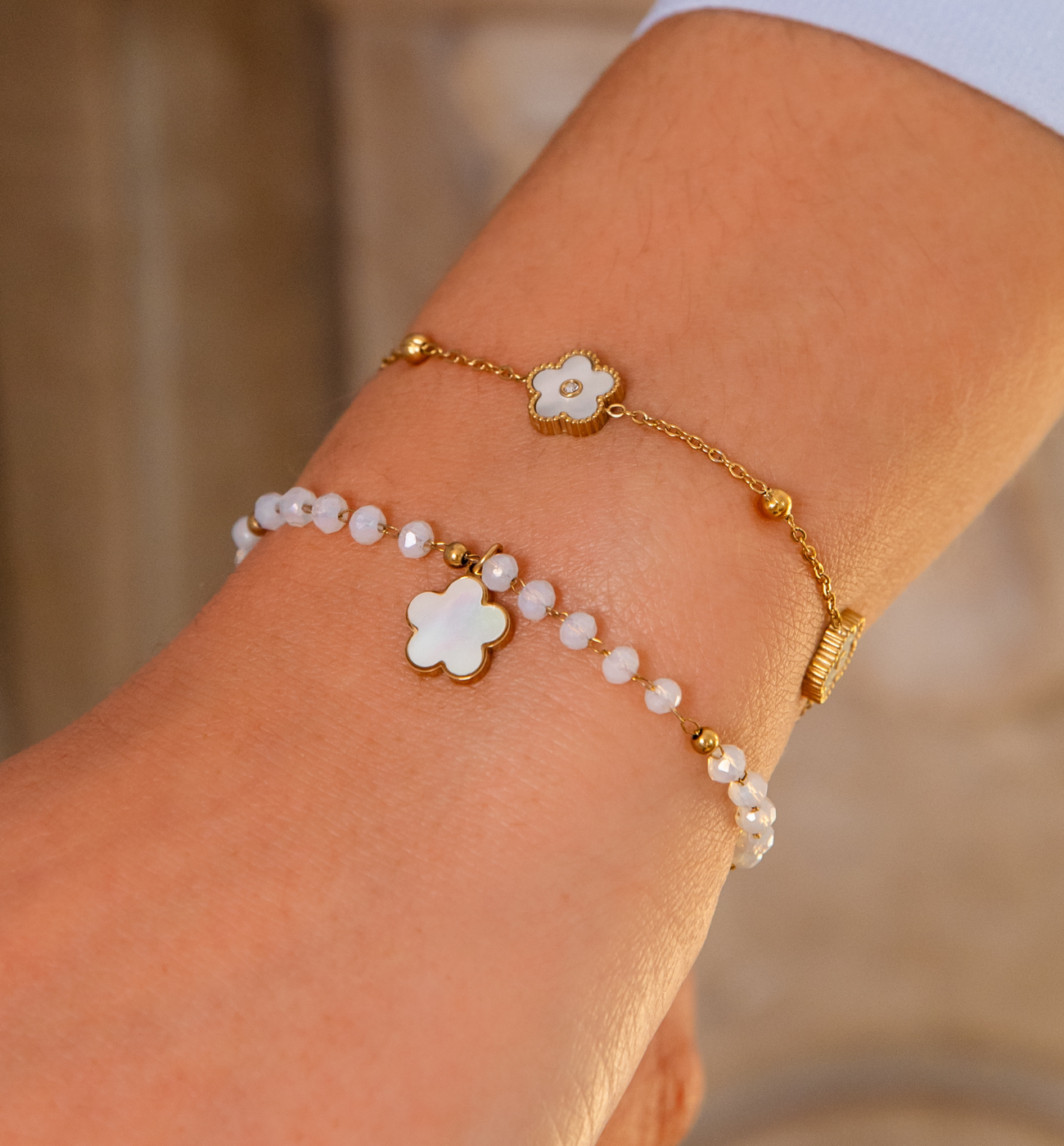 Zestaw złotych bransoletek z kwiatuszkami Z0420 - By Dziubeka