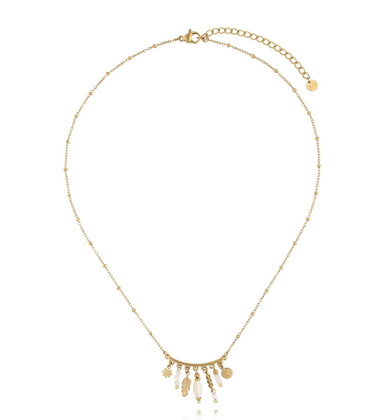 Naszyjnik z masą perłową i zawieszkami złoty NEA0030