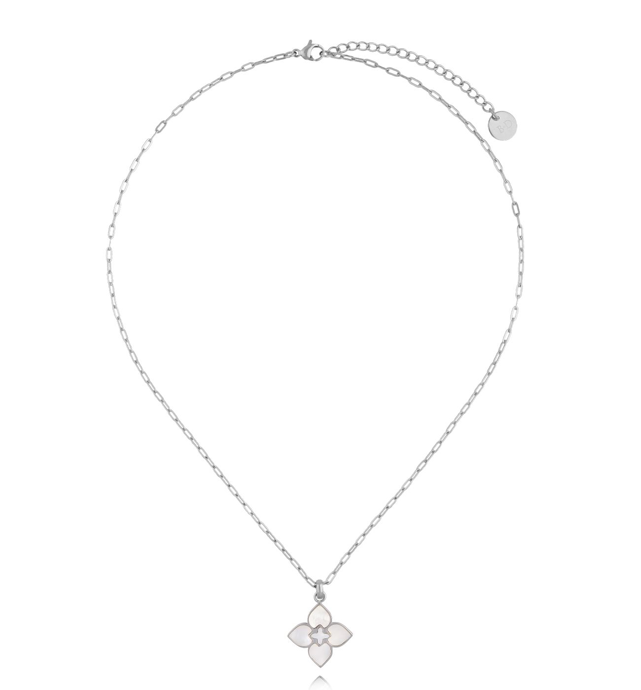 Naszyjnik z koniczynką i masą perłową srebrny NSA1310