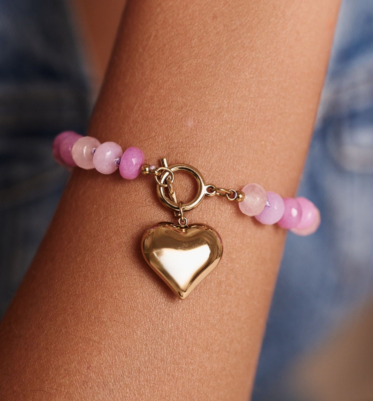 Bransoletka różowo fioletowa z sercem - By Dziubeka
