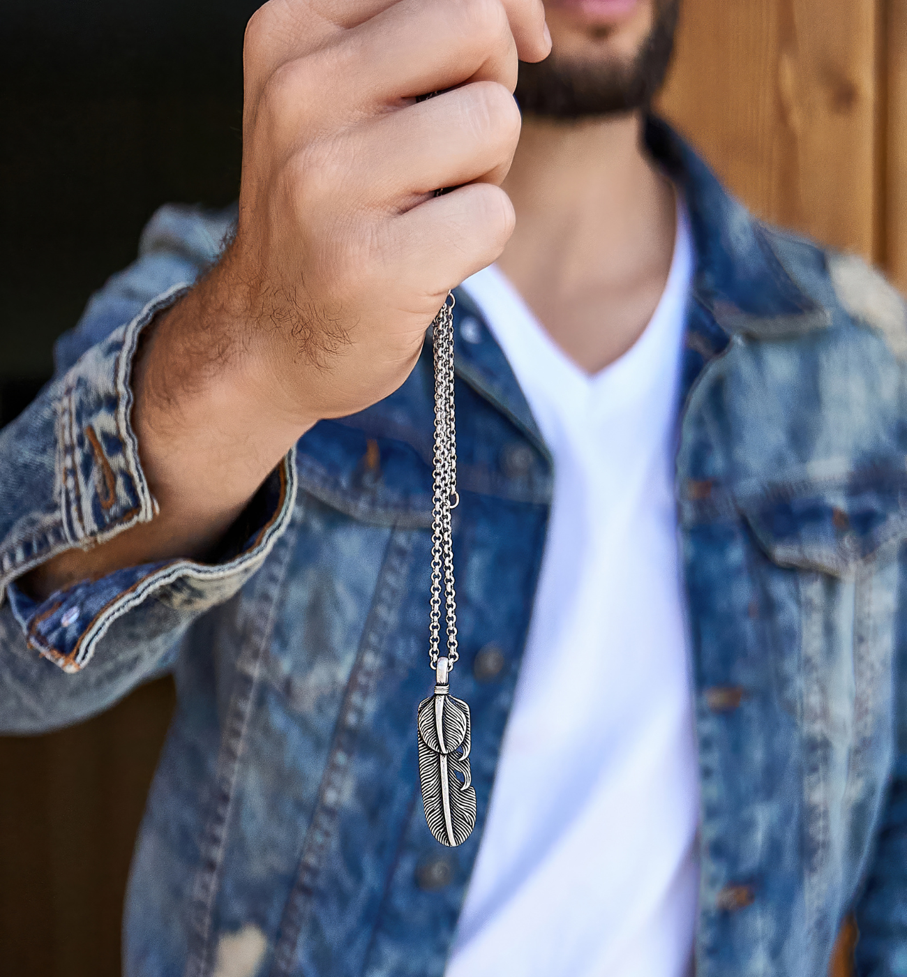 Naszyjnik męski z piórkiem Wary - By Dziubeka