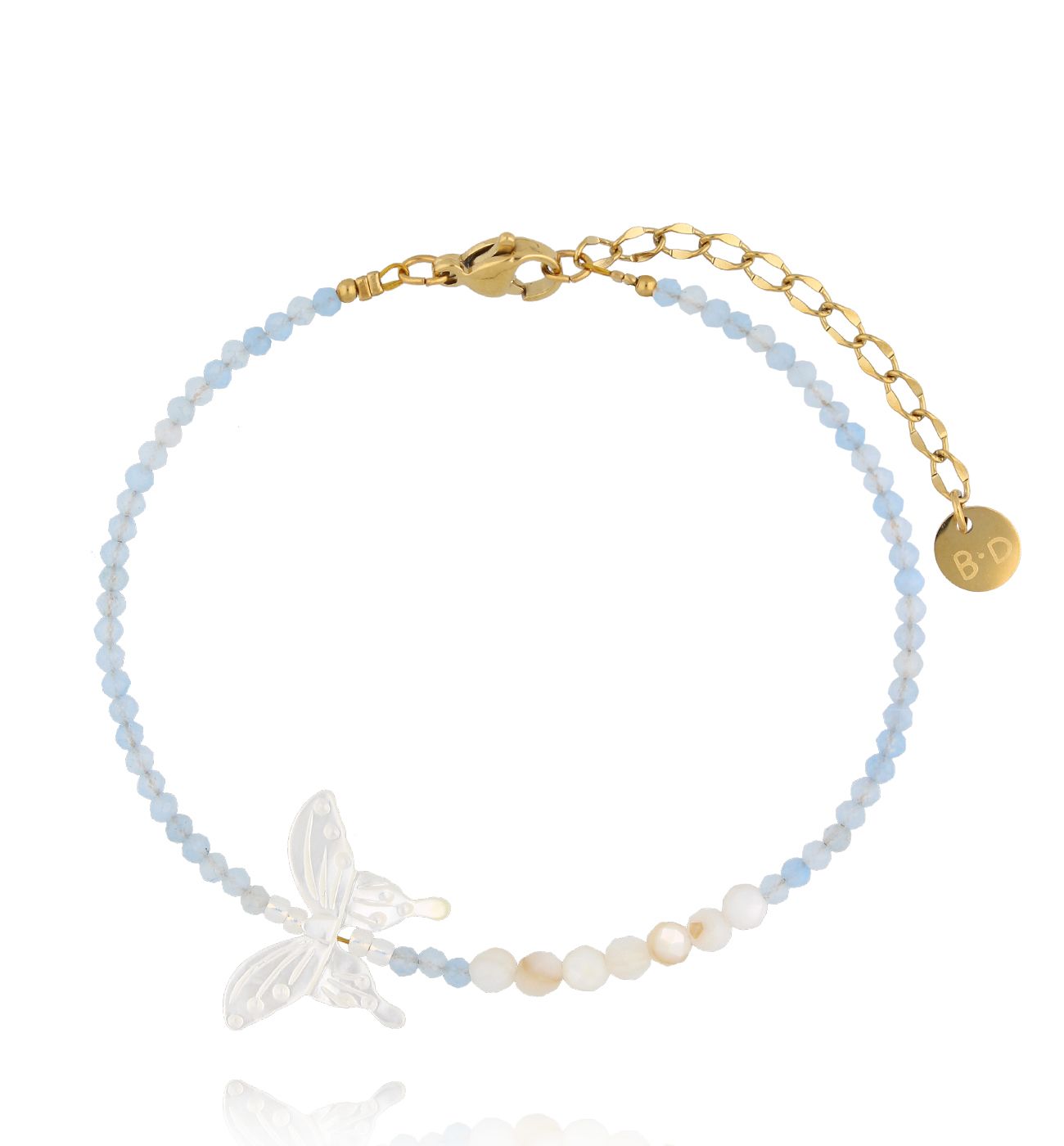 Bransoletka z akwamarynami i motylem - By Dziubeka