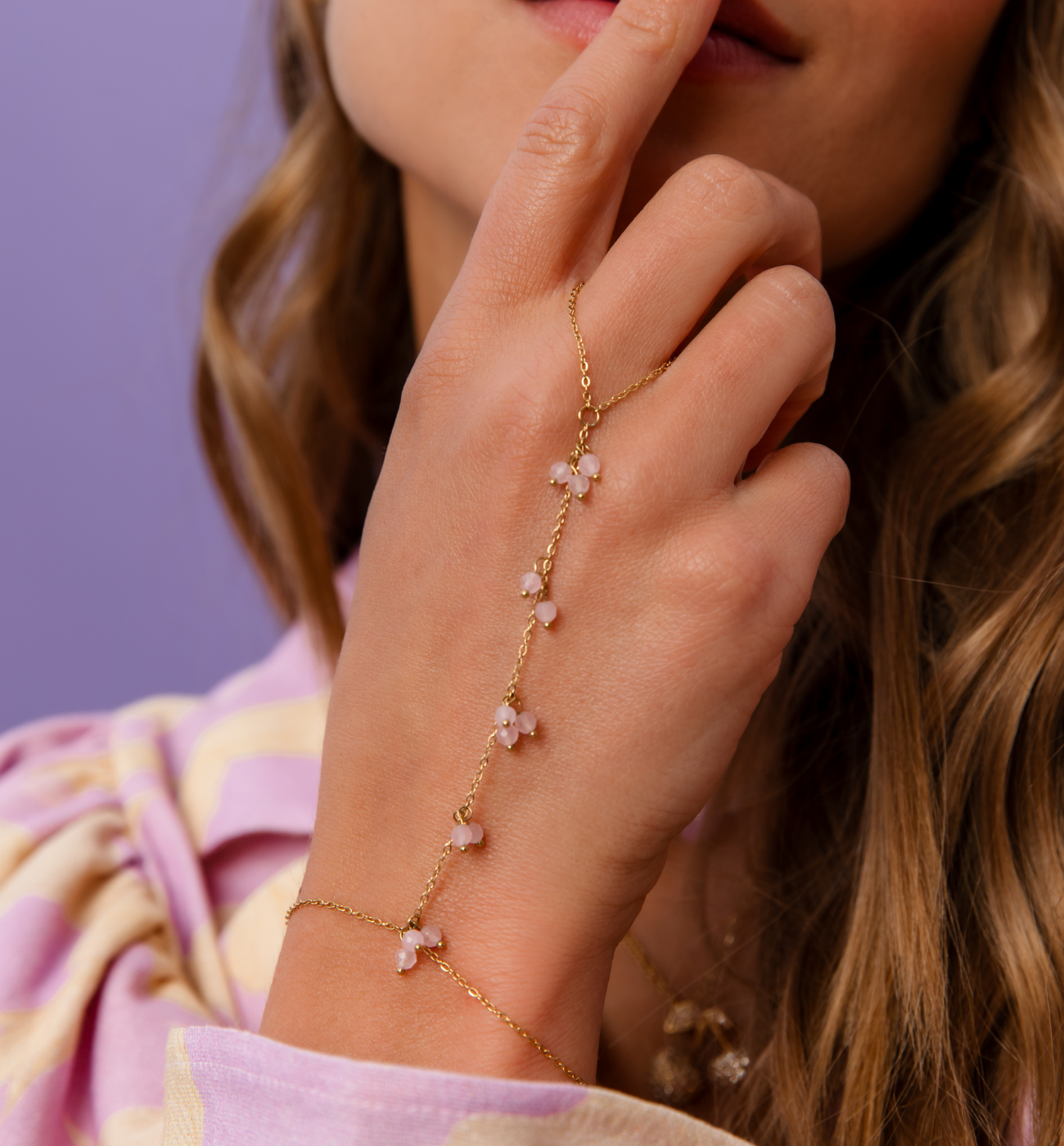 Bransoletka z pierścionkiem z kwarcem różowym BSY0416 - By Dziubeka