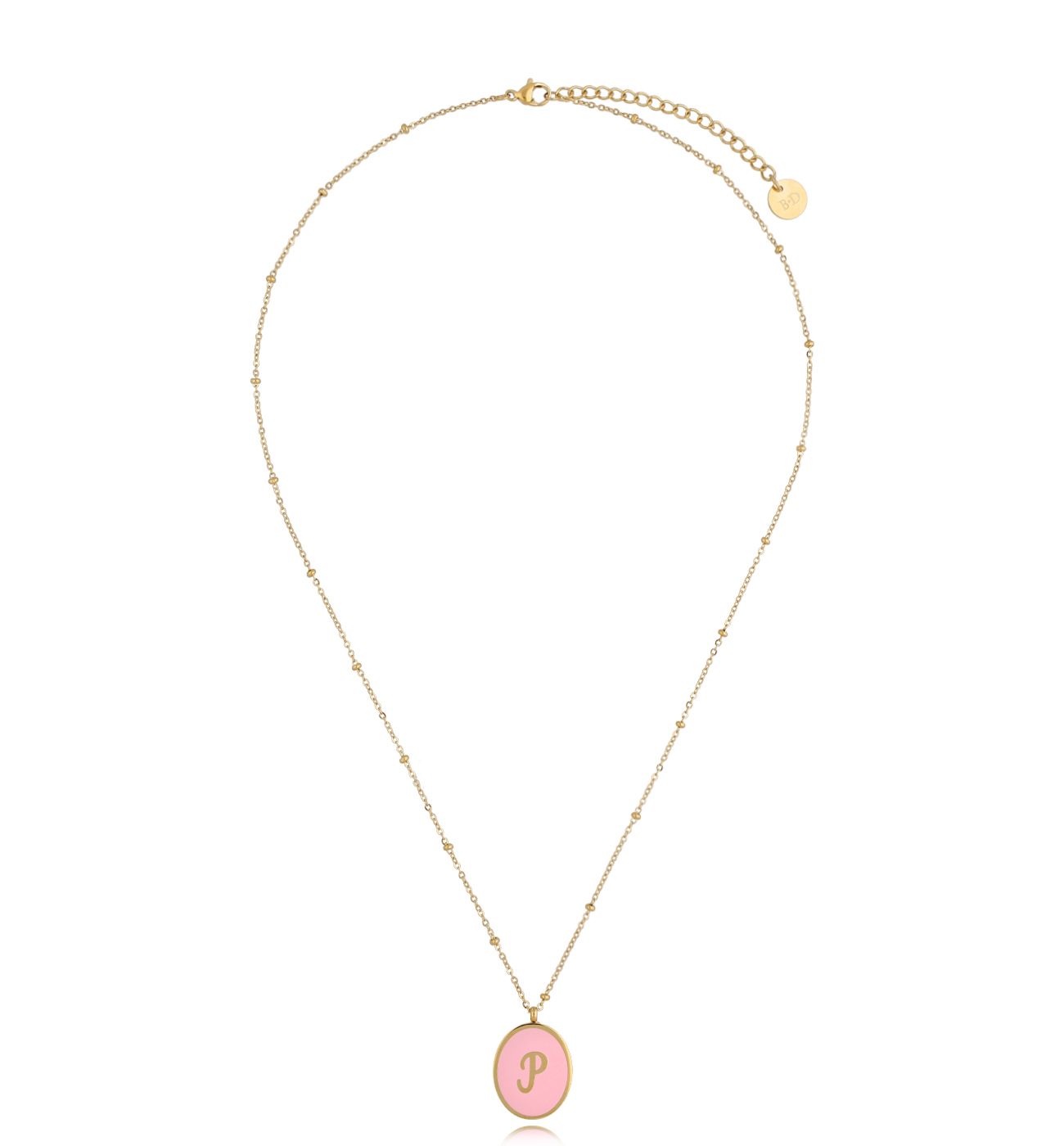 Naszyjnik z różową emalią z literą P Vintage Enamel Alphabet NSA0577