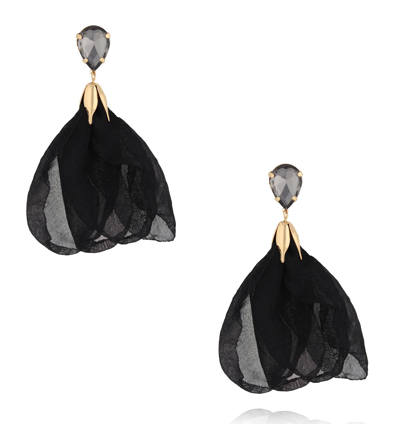 Kolczyki z czarną tkaniną - By Dziubeka