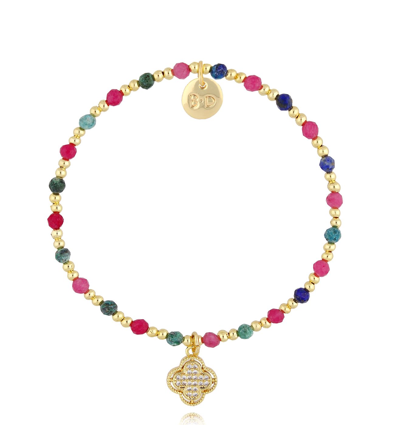 Bransoletka z lapisami i jadeitami z koniczynką - By Dziubeka