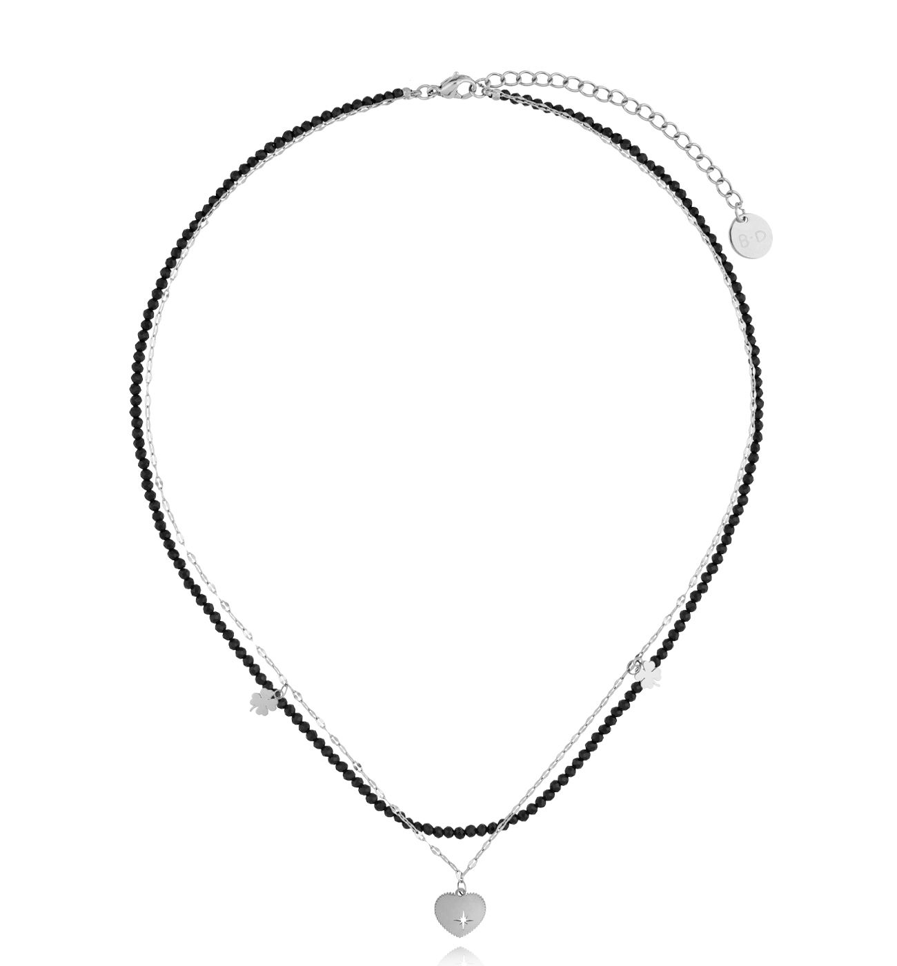 Naszyjnik czarny z serduszkiem srebrny Mino NSY0130