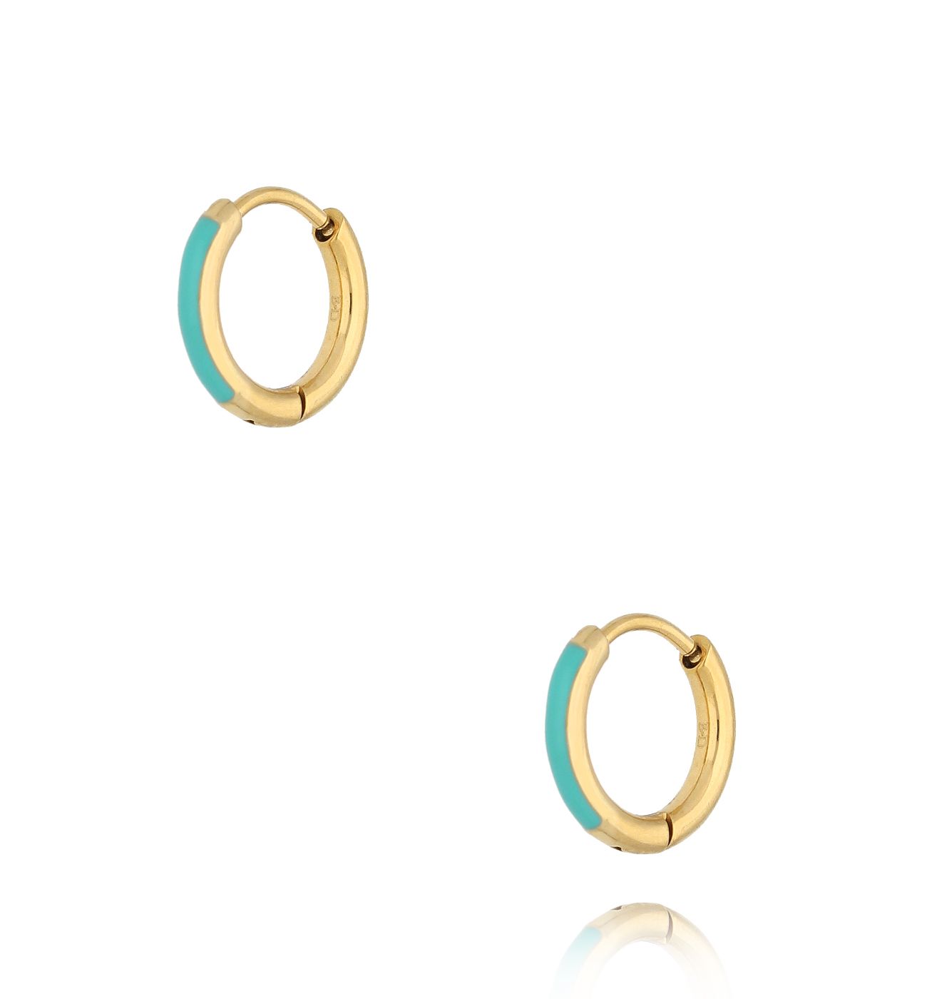 Kolczyki złote koła z turkusową emalią Enamel Small Hoops - By Dziubeka