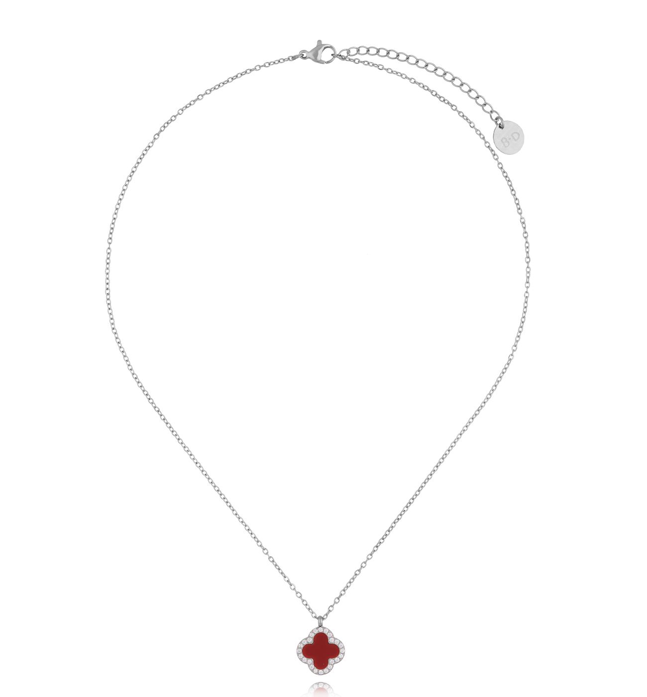Naszyjnik z bordową koniczynką srebrny NSY0391 - By Dziubeka