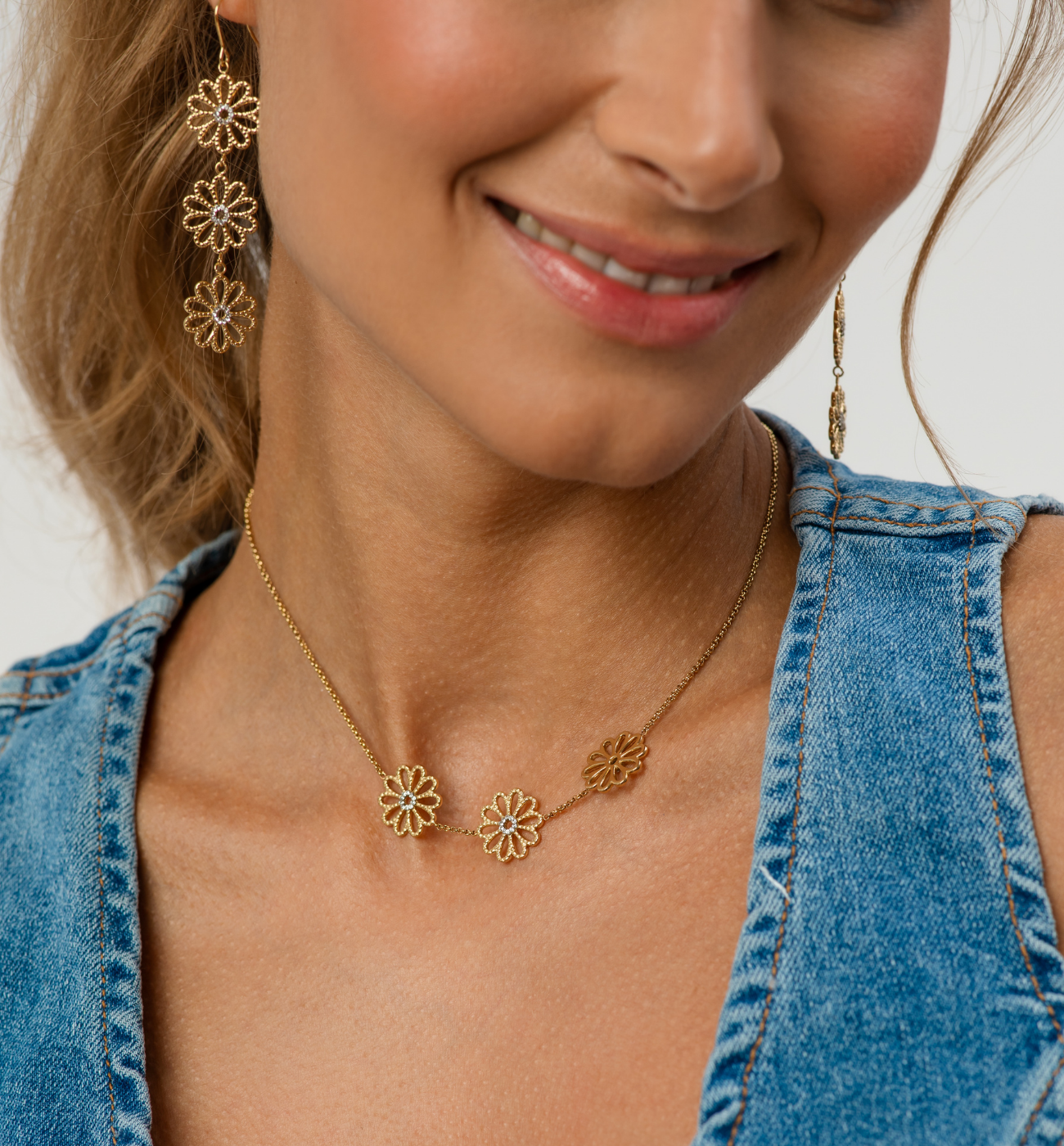 Naszyjnik z kwiatkami złoty - By Dziubeka