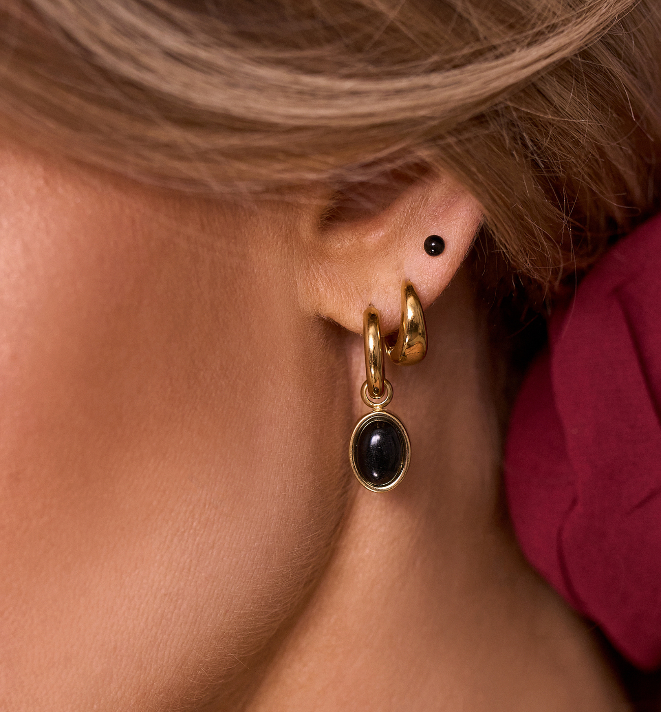 Kolczyki złote z czarnym agatem Setsuna - By Dziubeka