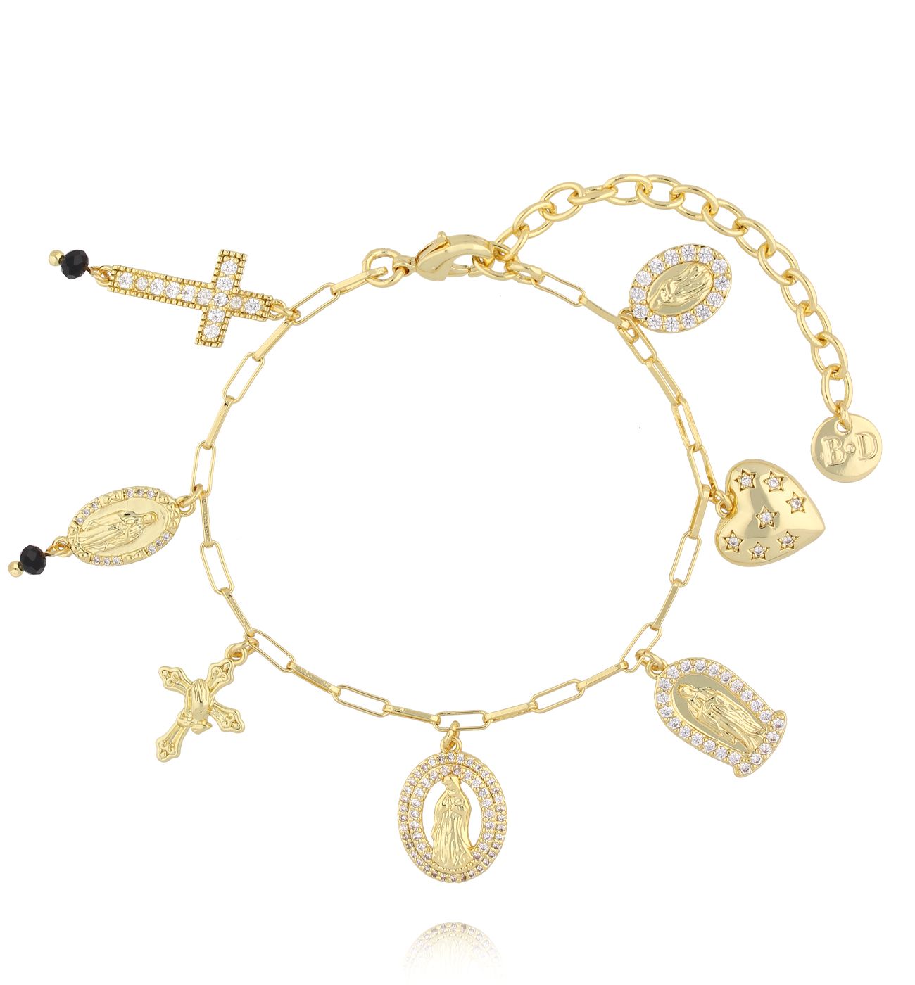 Bransoletka z zawieszkami – serce, krzyż i medaliony BSS0257 - By Dziubeka