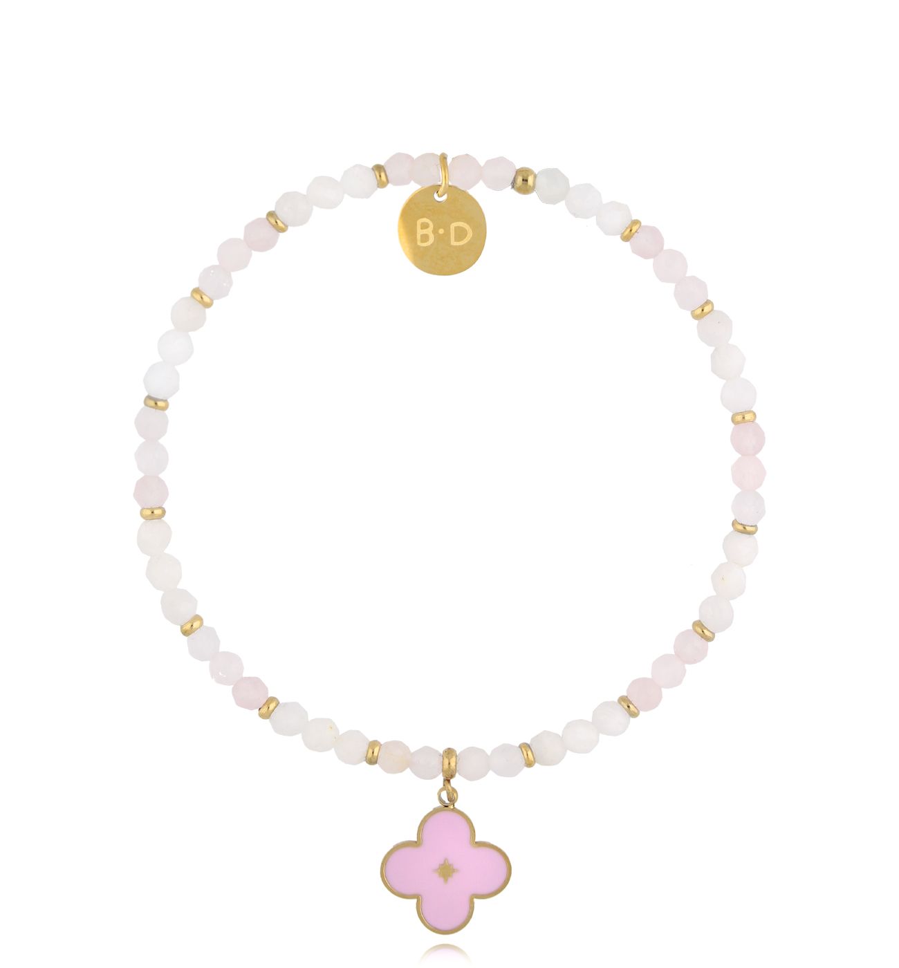 Bransoletka biało różowa z koniczynką Cytisum - By Dziubeka