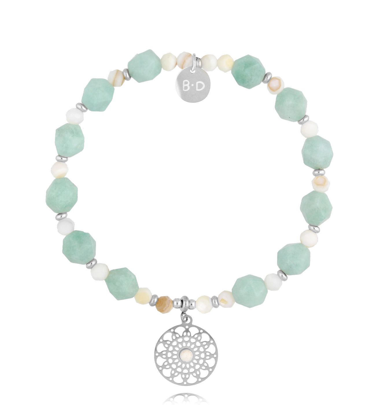 Bransoletka błękitna z jadeitami i srebrną zawieszką - By Dziubeka