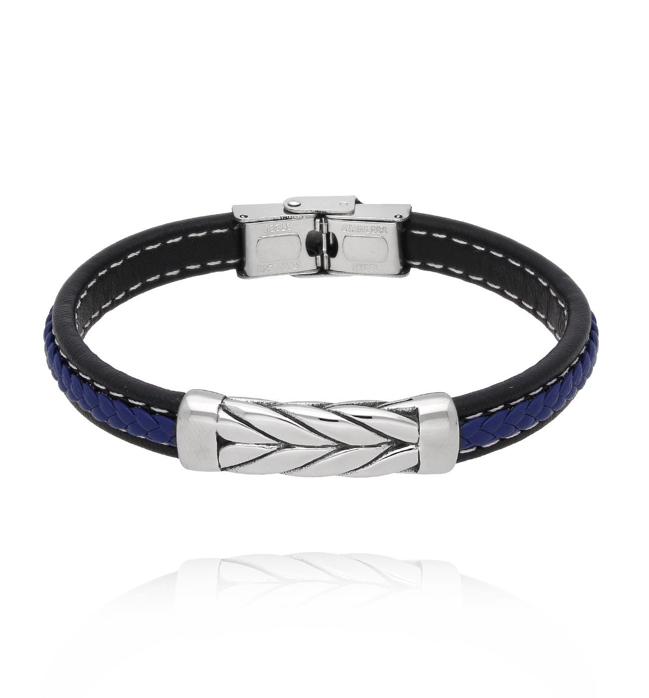 Bransoletka męska skórzana granatowa z blaszką BMITC0888
