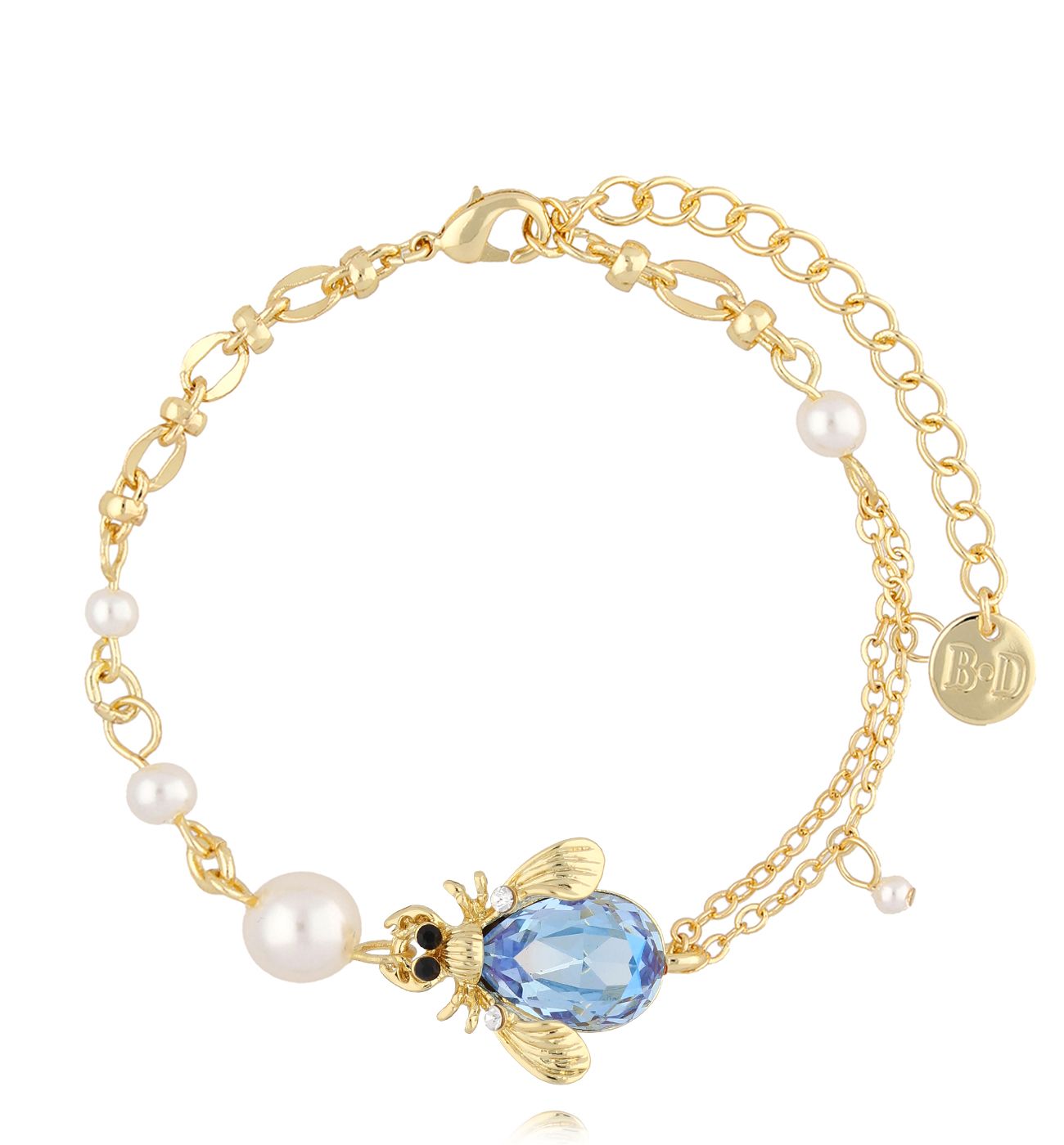 Bransoletka z błękitnym owadem i perłami Morning Dew BMI0158