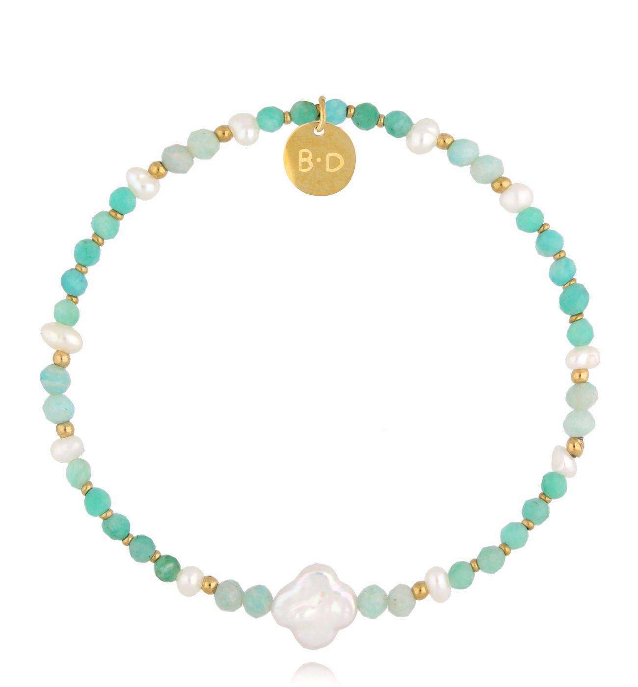 Bransoletka z amazonitami i perłami BTW3056