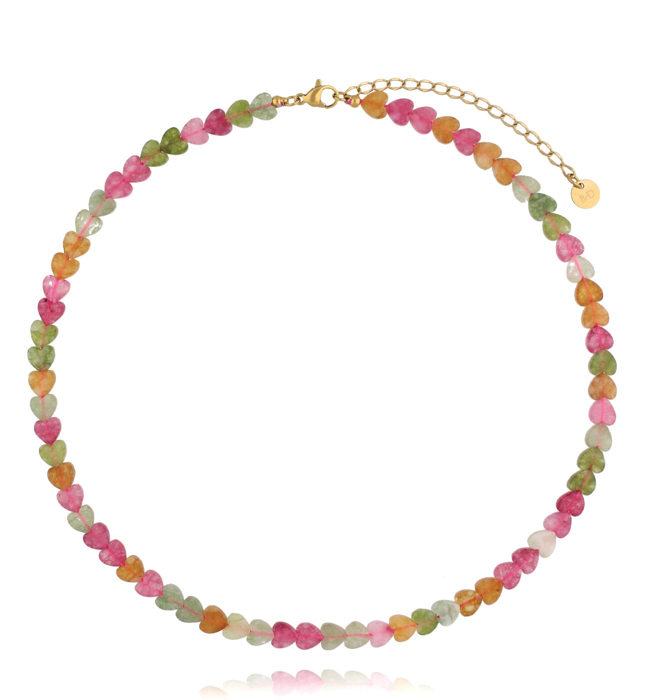 Naszyjnik z kolorowymi turmalinami w kształcie serduszek - By Dziubeka