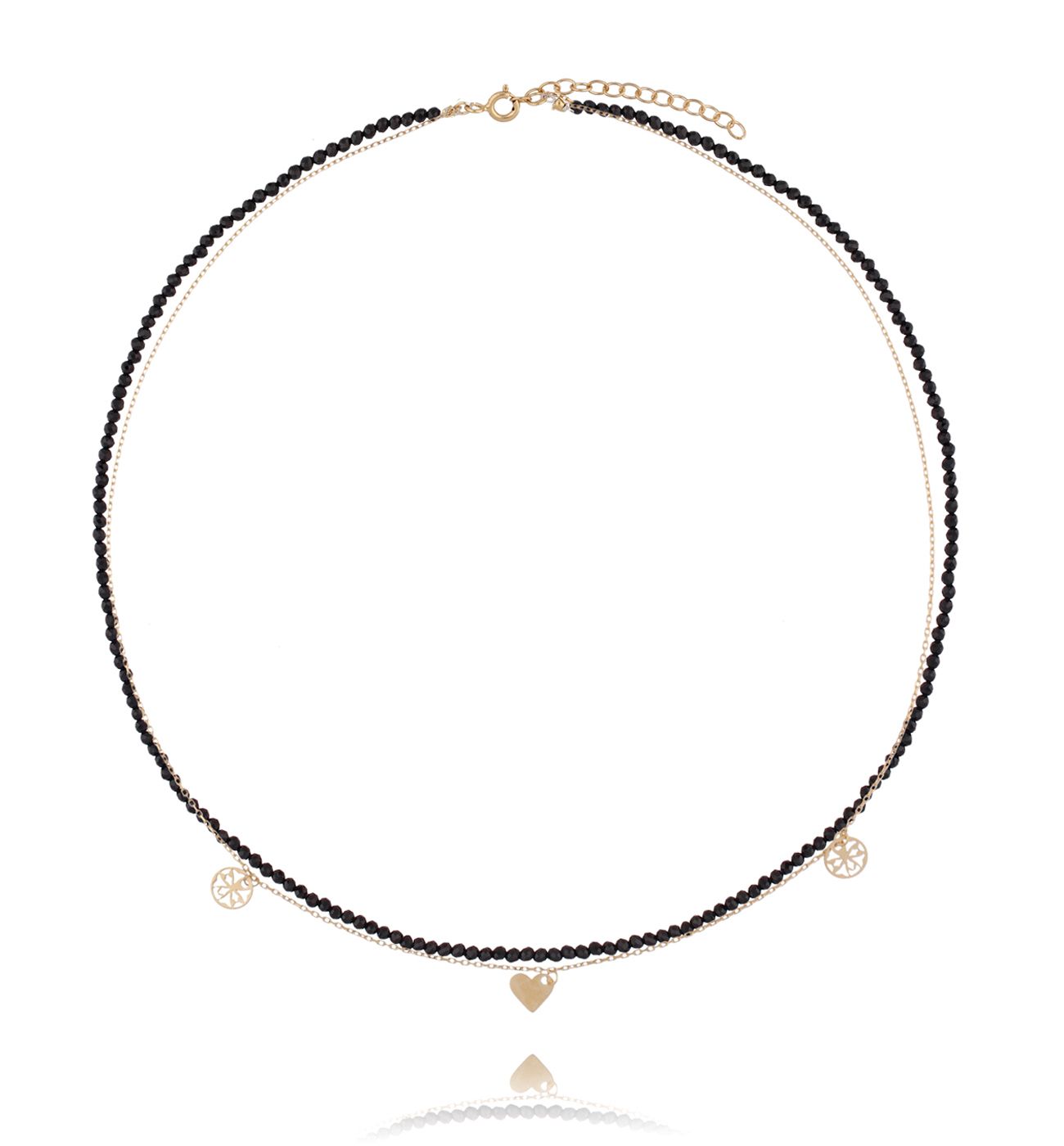 Naszyjnik podwójny pozłacany z obsydianami i zawieszkami Queen NSE0111