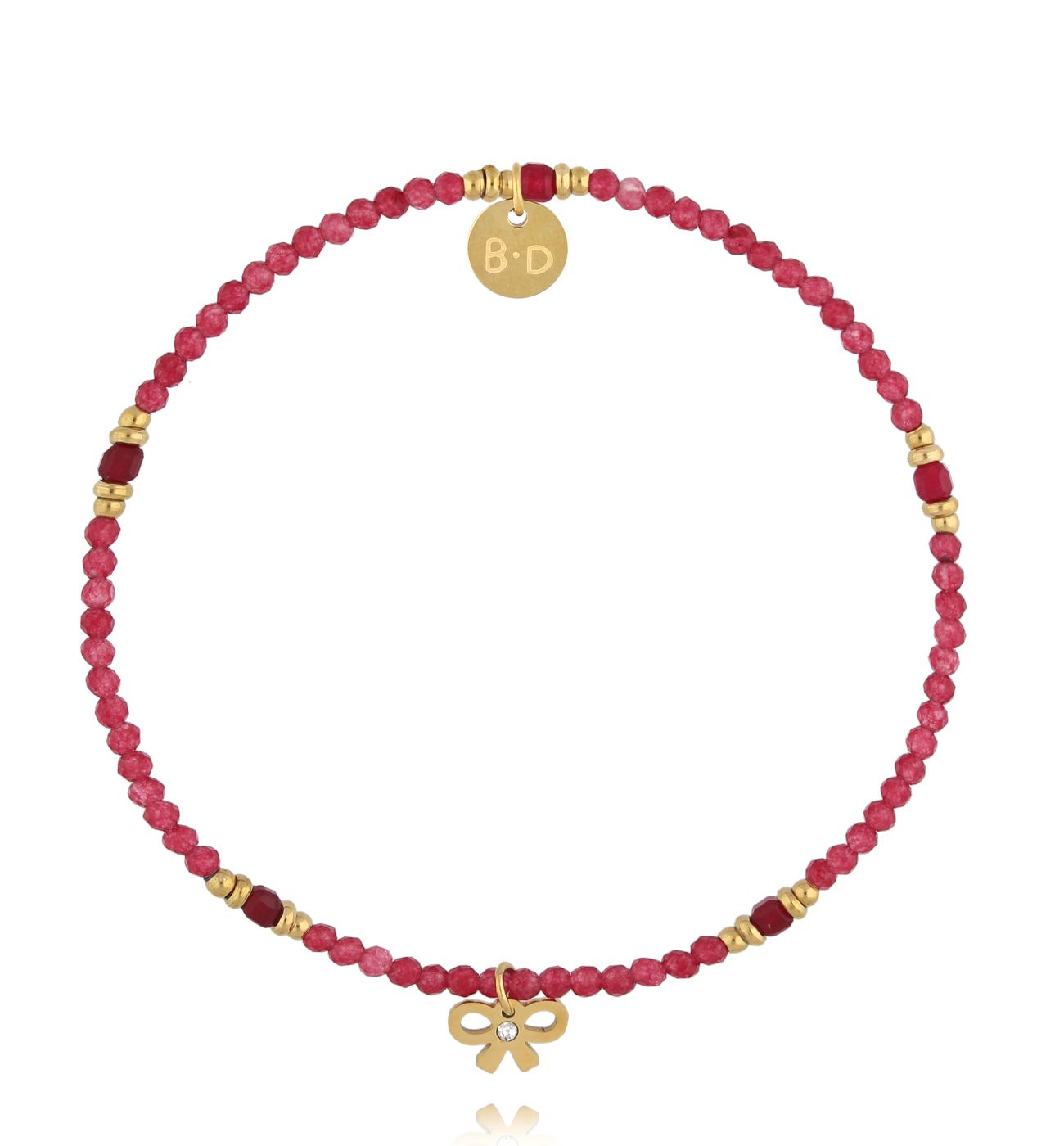 Bransoletka z czerwonymi agatami i kokardką - By Dziubeka