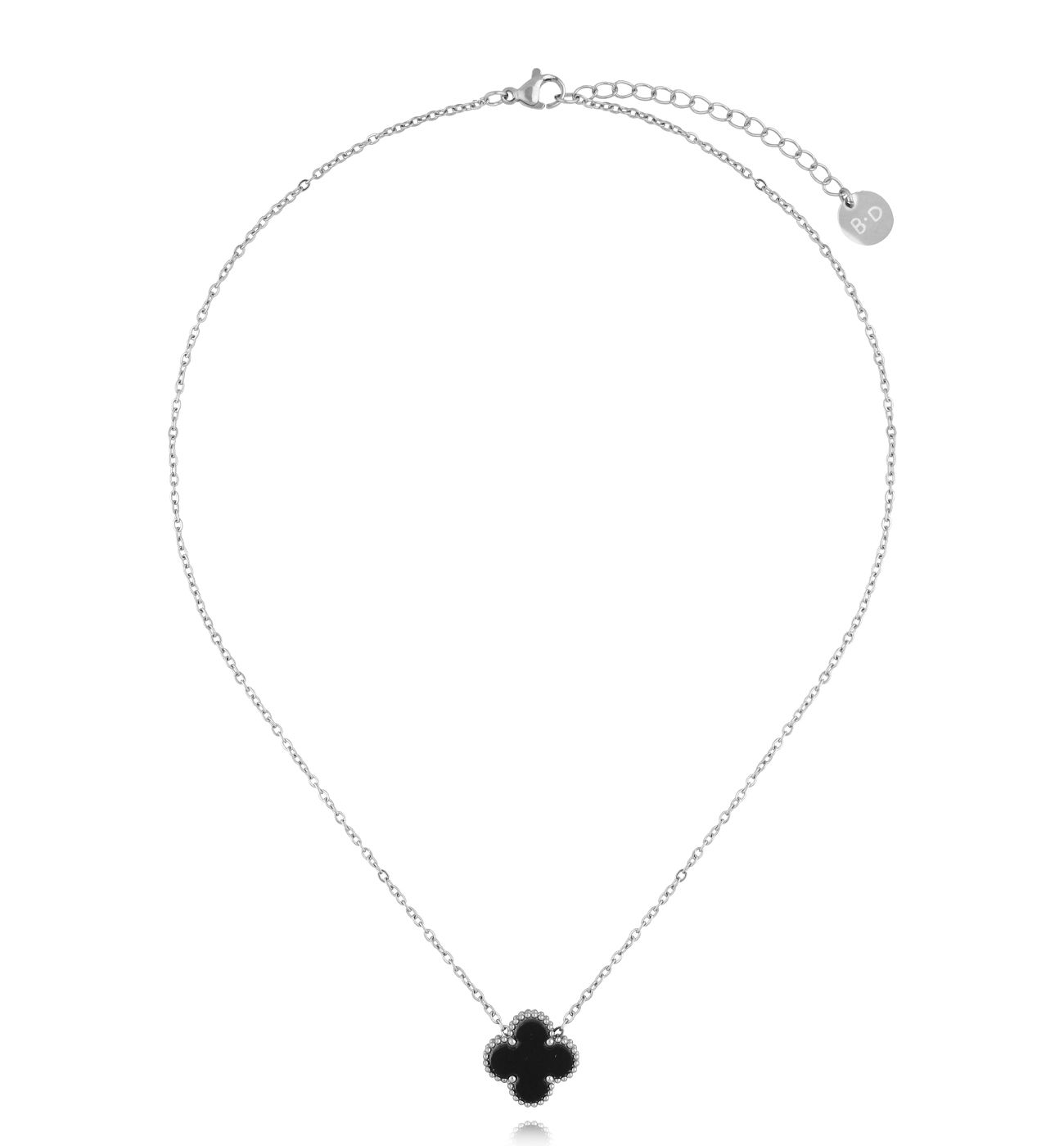 Naszyjnik srebrny z czarną Clovers NSY0314 - By Dziubeka