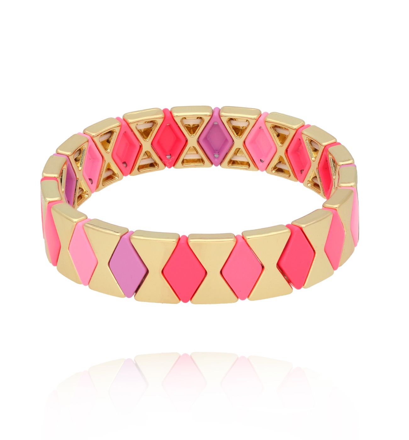 Bransoletka elastyczna w różowo–złotej palecie z akcentem fioletu BCR0041