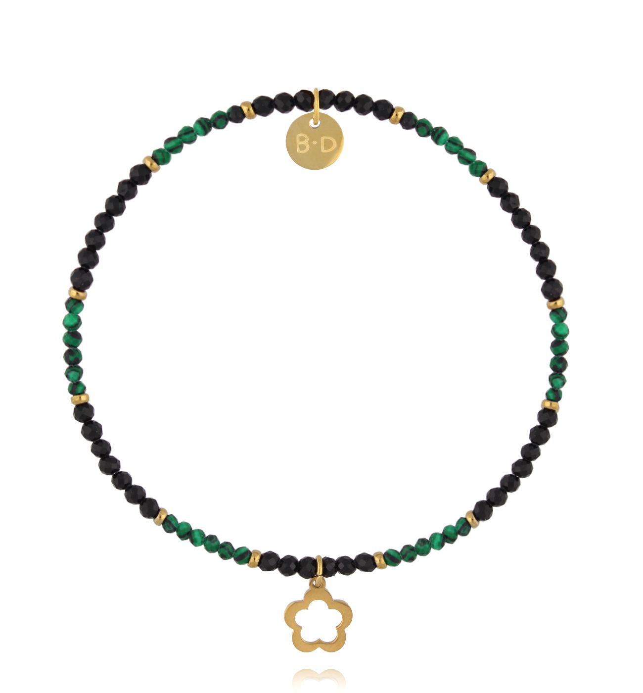 Bransoletka czarno-zielona z zawieszką kwiatka - By Dziubeka