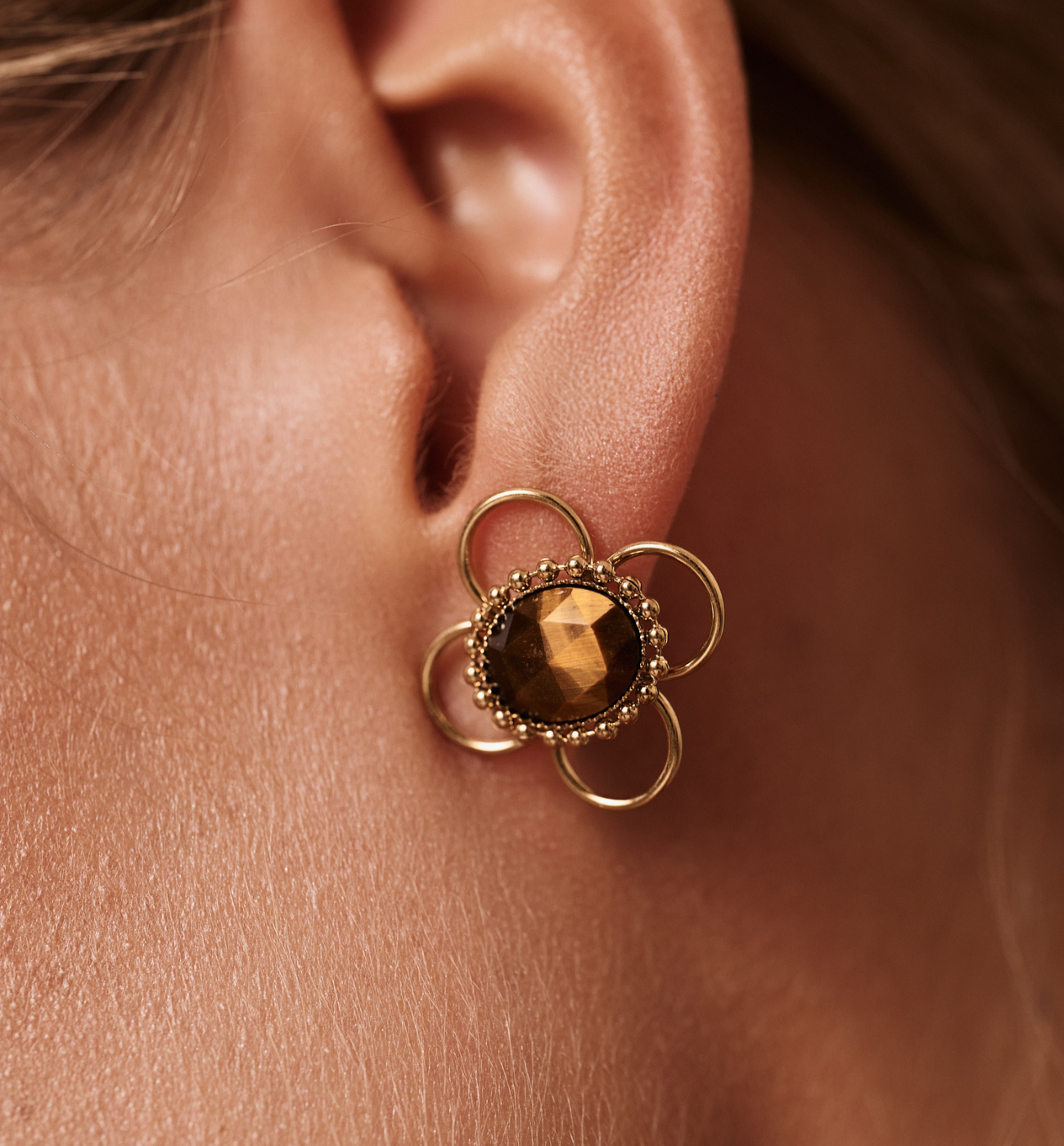 Kolczyki złocone z tygrysim okiem KEA0009 - By Dziubeka