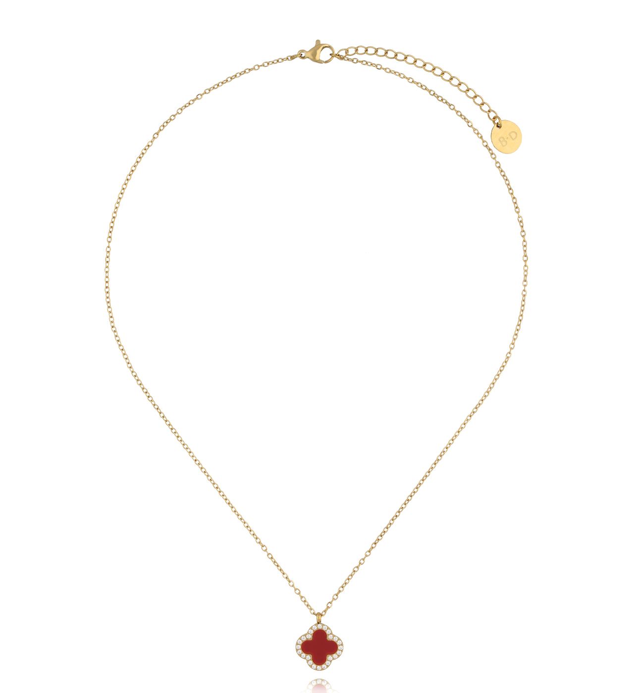 Naszyjnik z bordową koniczynką złoty NSY0392 - By Dziubeka