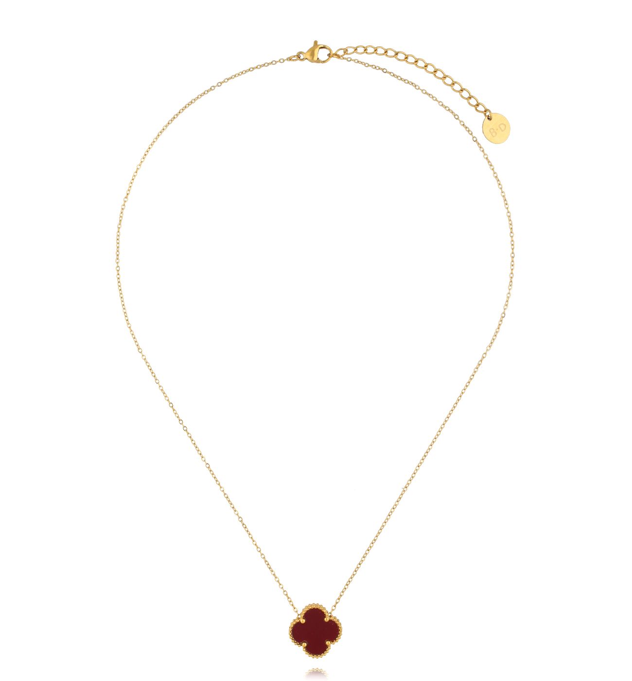 Naszyjnik z bordową koniczynką złoty NSY0373