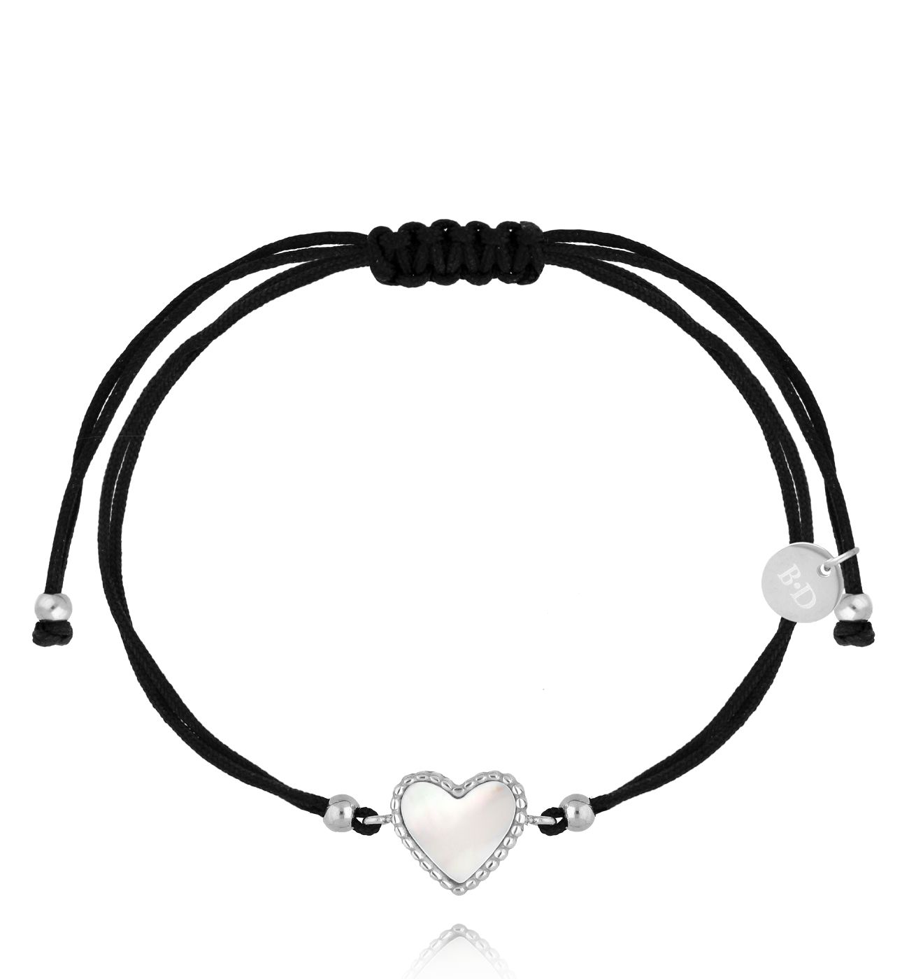 Bransoletka z czarnym sznurkiem i srebrnym perłowym sercem BGL1062