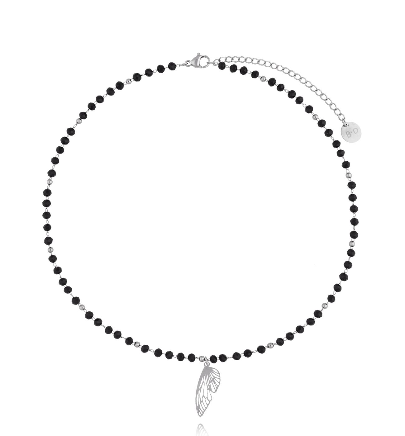 Naszyjnik czarny z kryształkami i zawieszką srebrny NSY0427