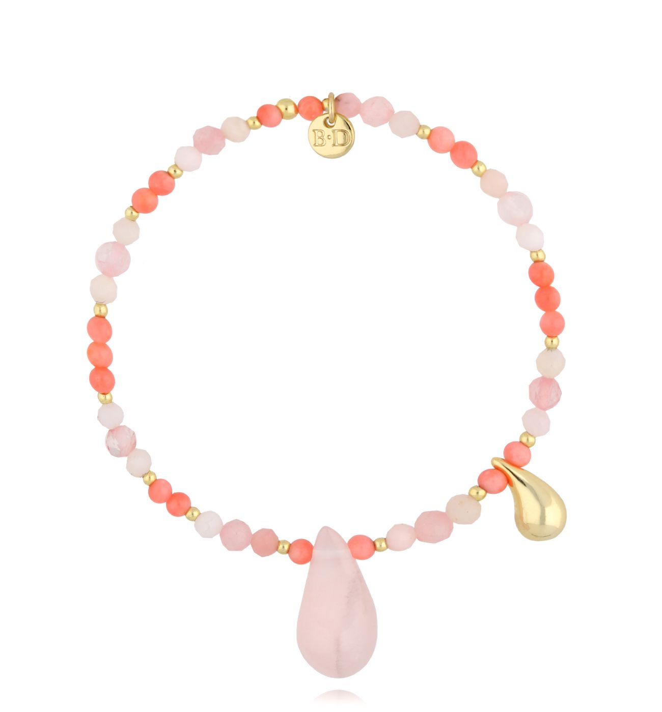 Bransoletka z kwarcami różowymi i łezką Nature's Tears - By Dziubeka