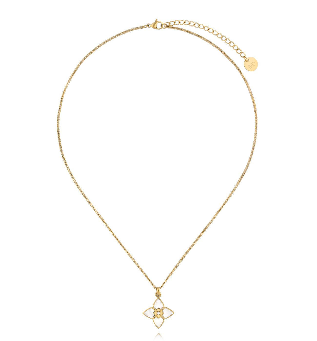 Naszyjnik z koniczynką i masą perłową złoty NSA1315