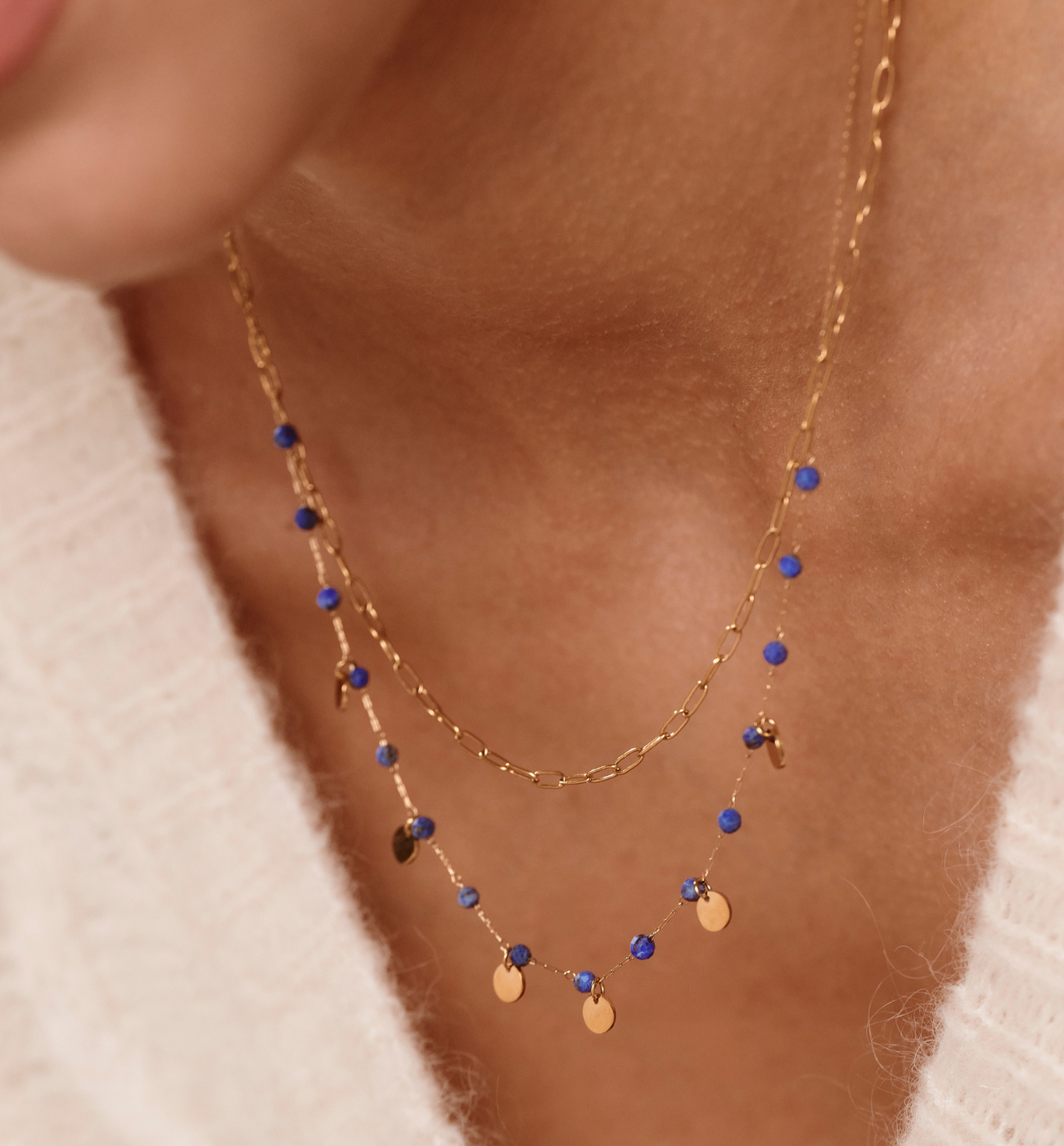 Naszyjnik warstwowy ze złoceniem i lapis lazuli NEA0098 - By Dziubeka