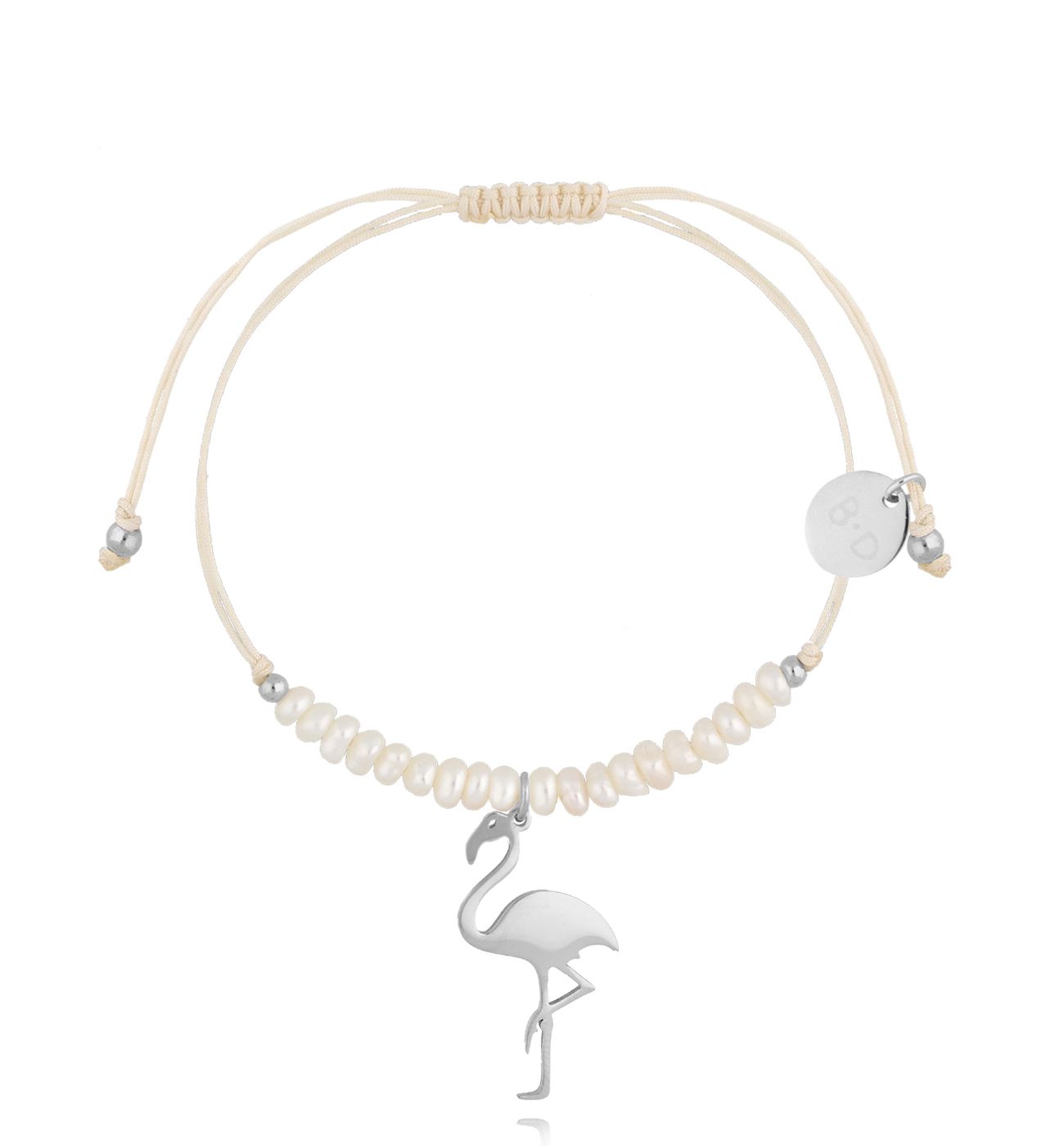 Bransoletka z perełkami i srebrnym flamingiem Feliz BMT0293