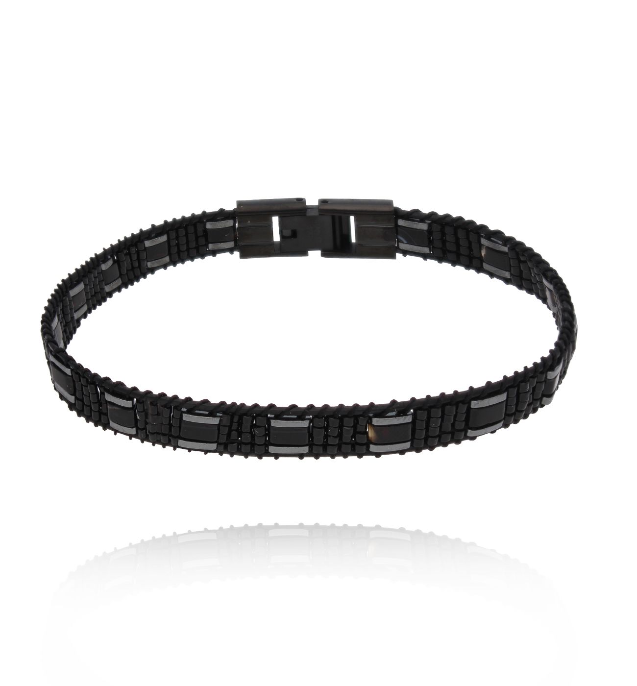 Bransoletka męska czarna z koralikami 08 - By Dziubeka
