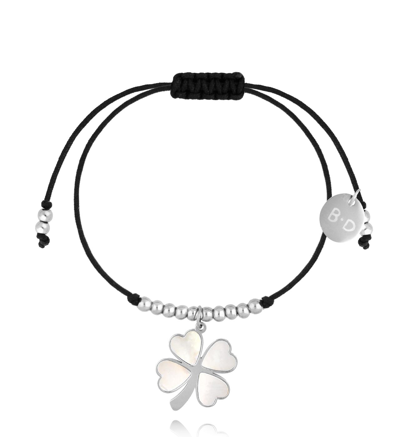 Bransoletka z czarnym sznurkiem i srebrną koniczynką BGL1005