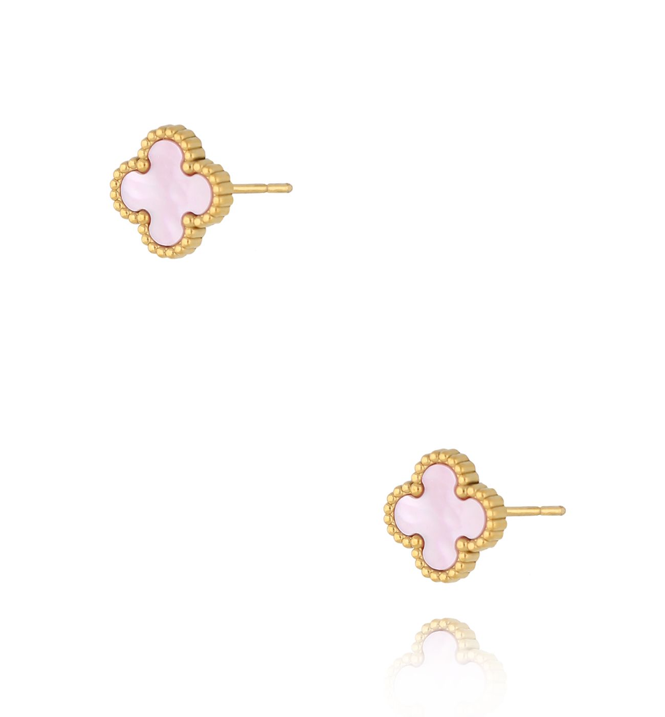 Kolczyki z koniczynką z różową masą perłową złote Luck in Leaves KSY0188