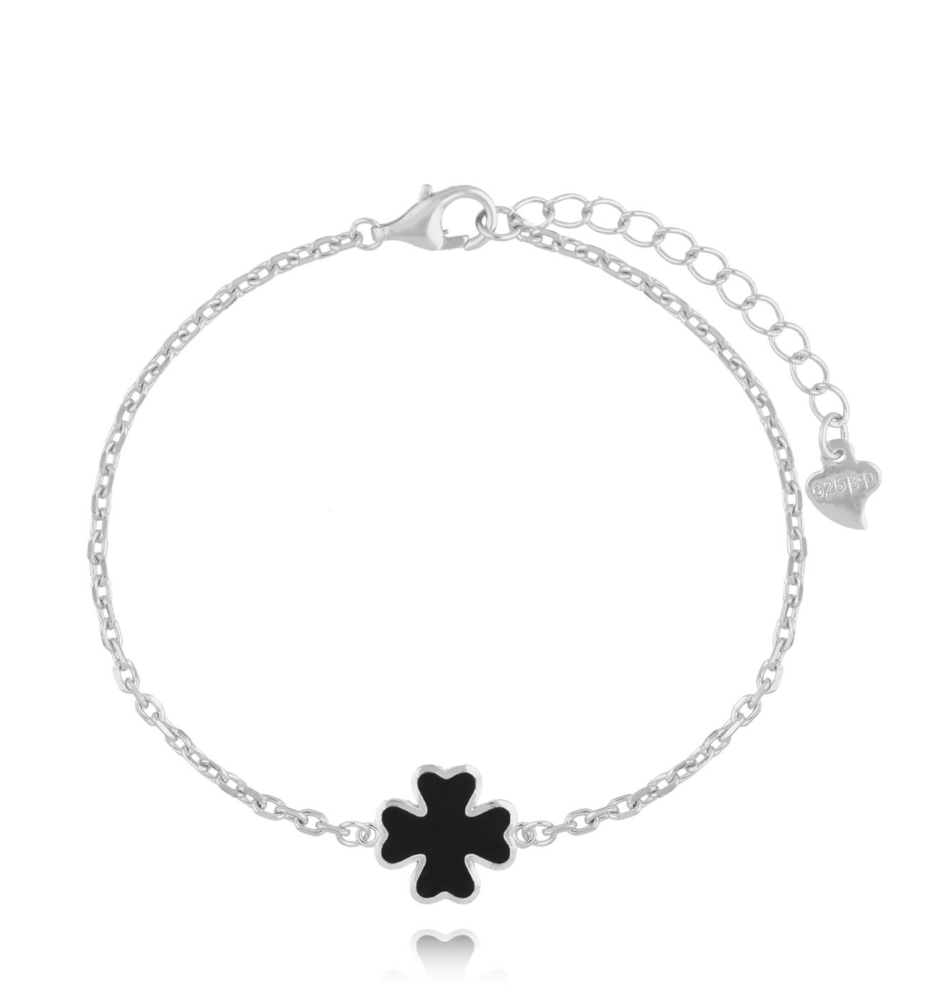 Bransoletka srebrna z koniczynką i czarną emalią BCA0023