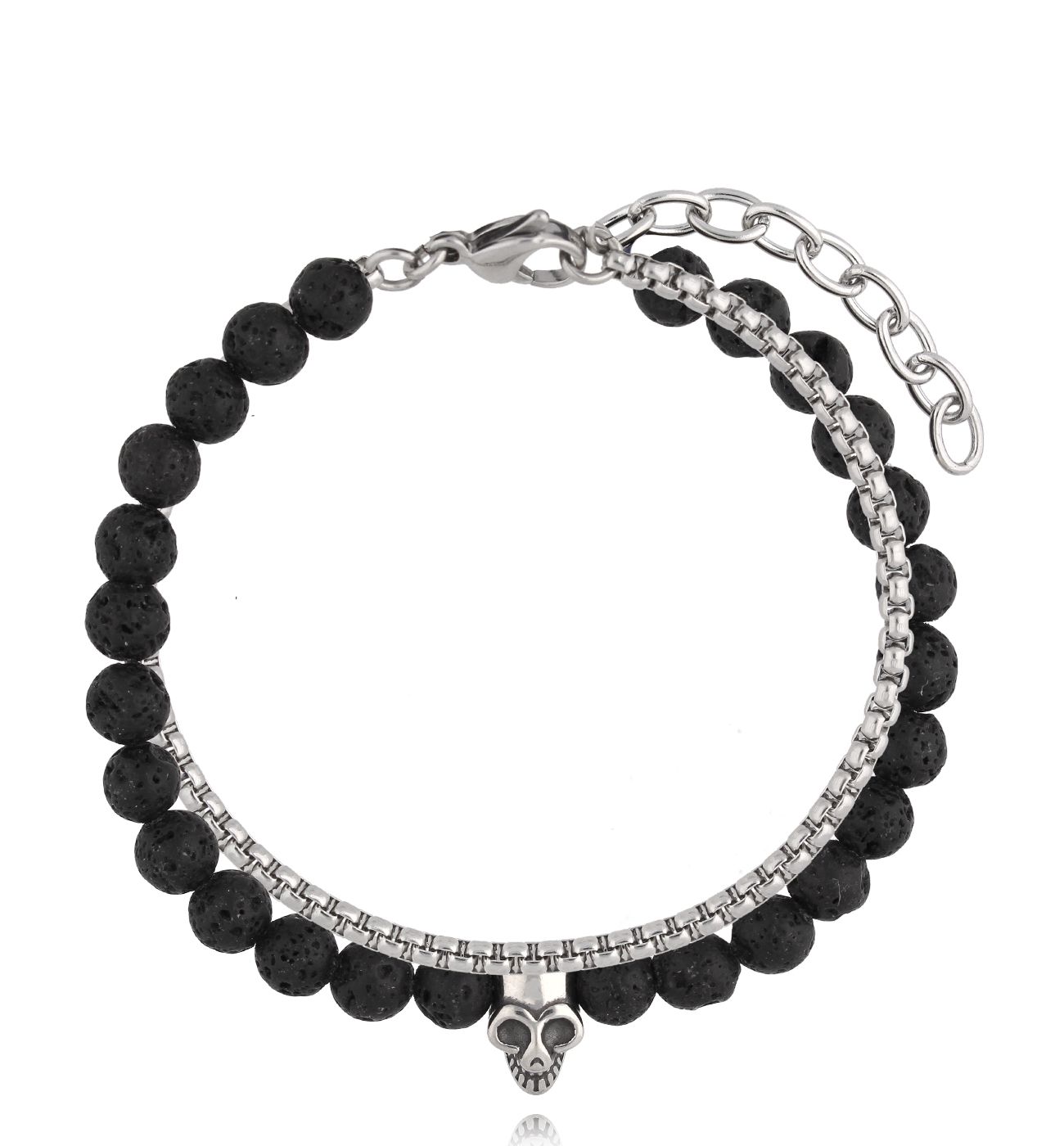 Bransoletka z lawą wulkaniczną i czaszką Mexico BMITC0711