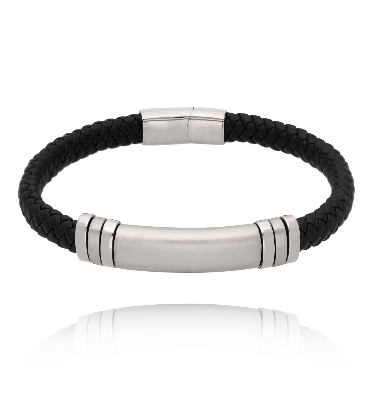 Bransoletka męska skórzana czarna Jenson 42 - By Dziubeka