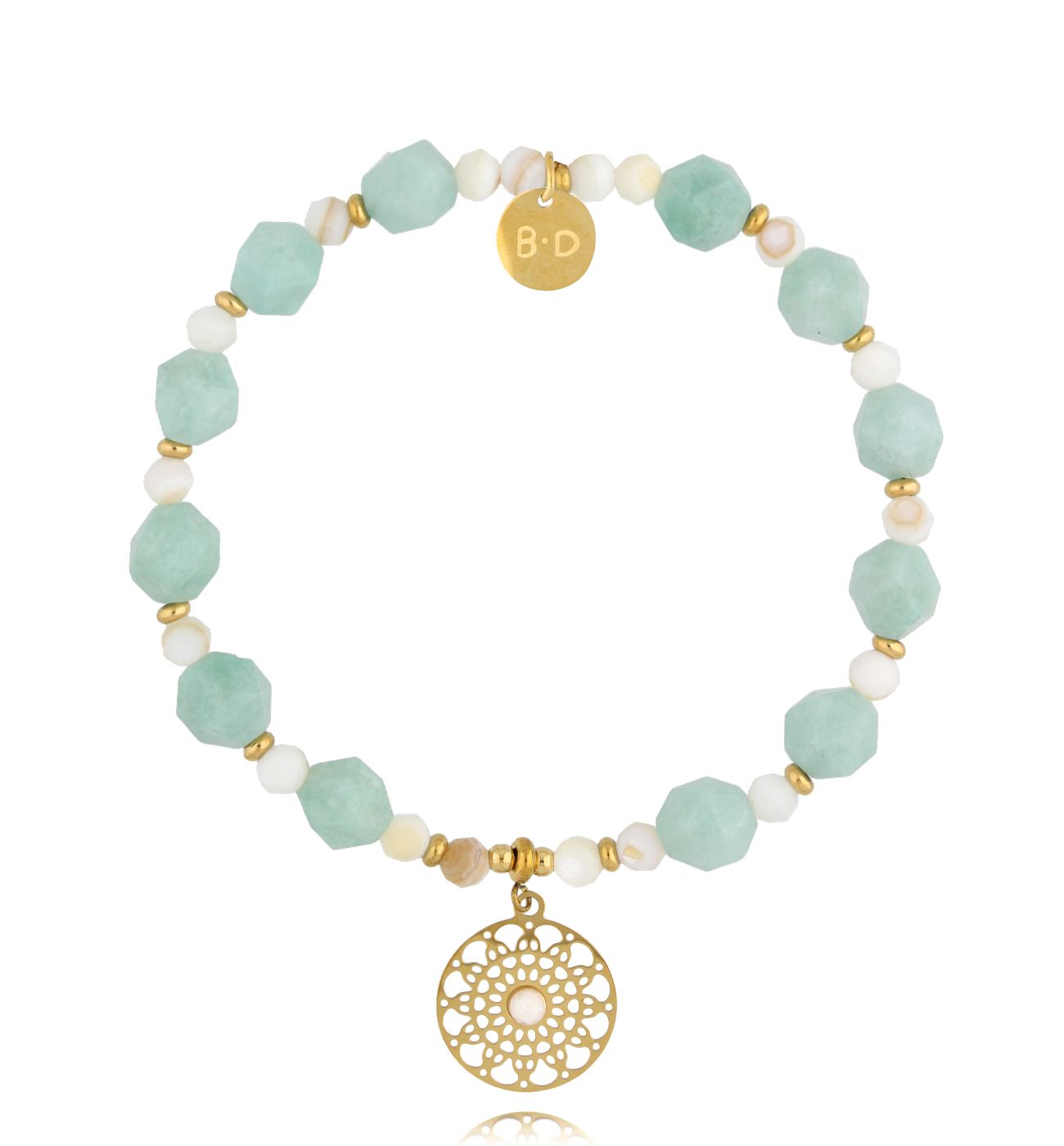 Bransoletka błękitna z jadeitami i złotą zawieszką - By Dziubeka