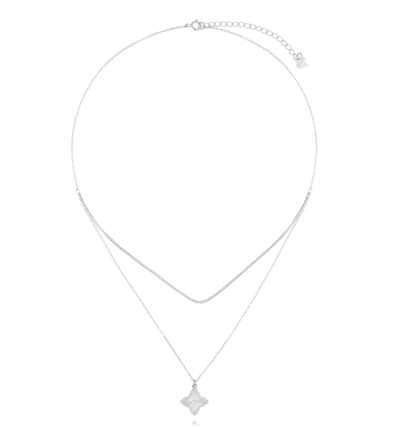 Naszyjnik z koniczynką i łańcuszkiem srebrny NCA0045 - By Dziubeka