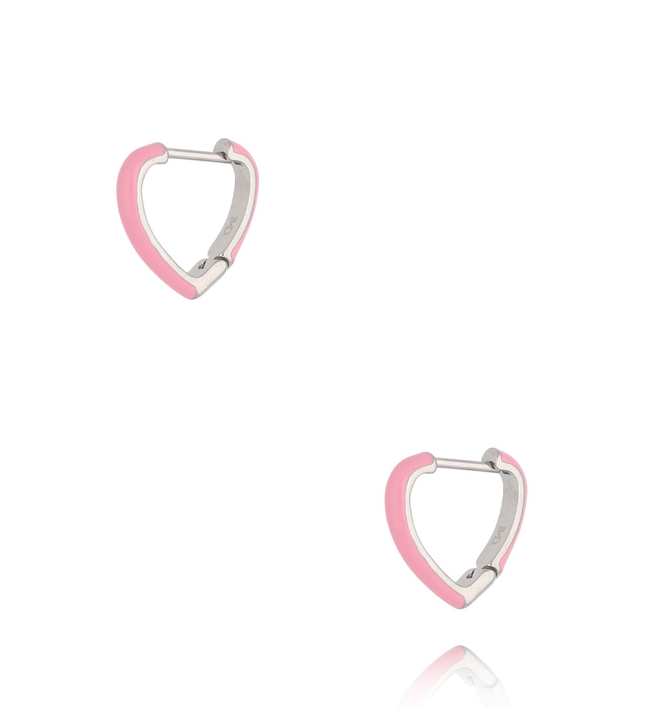 Kolczyki srebrne serca z różową emalią Enamel Hearts - By Dziubeka