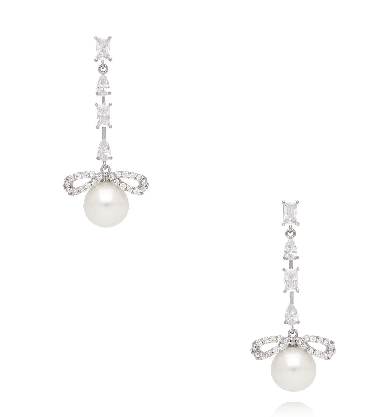 Kolczyki z perłą i cyrkoniami w formie kokardy KLU0124