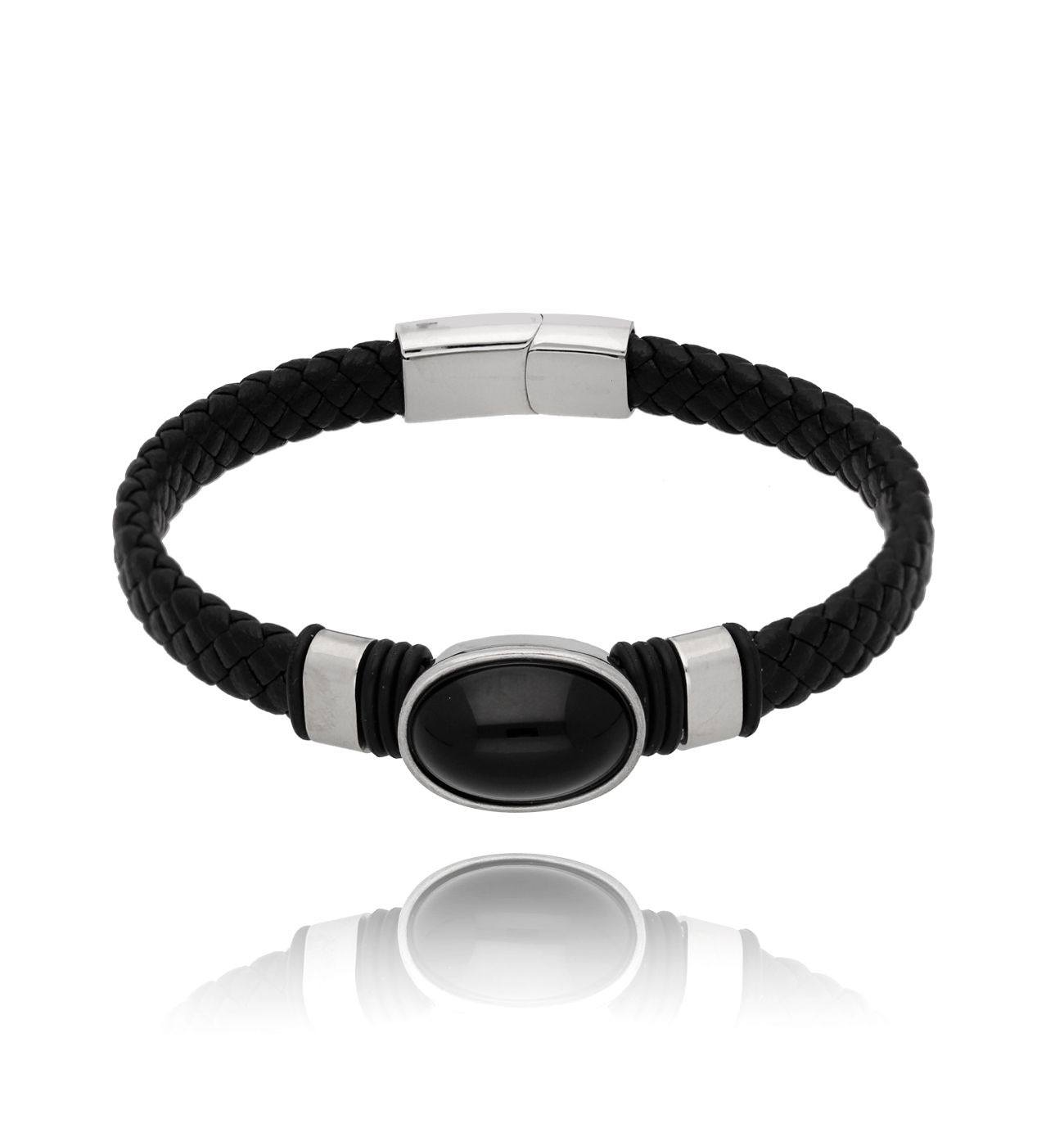 Bransoletka z agatem, ze skóry i stali szlachetnej Garda BMITC0304