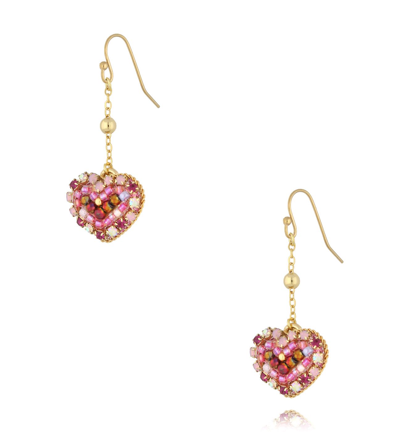 Kolczyki z różowymi sercami i cyrkoniami KSC0164 - By Dziubeka