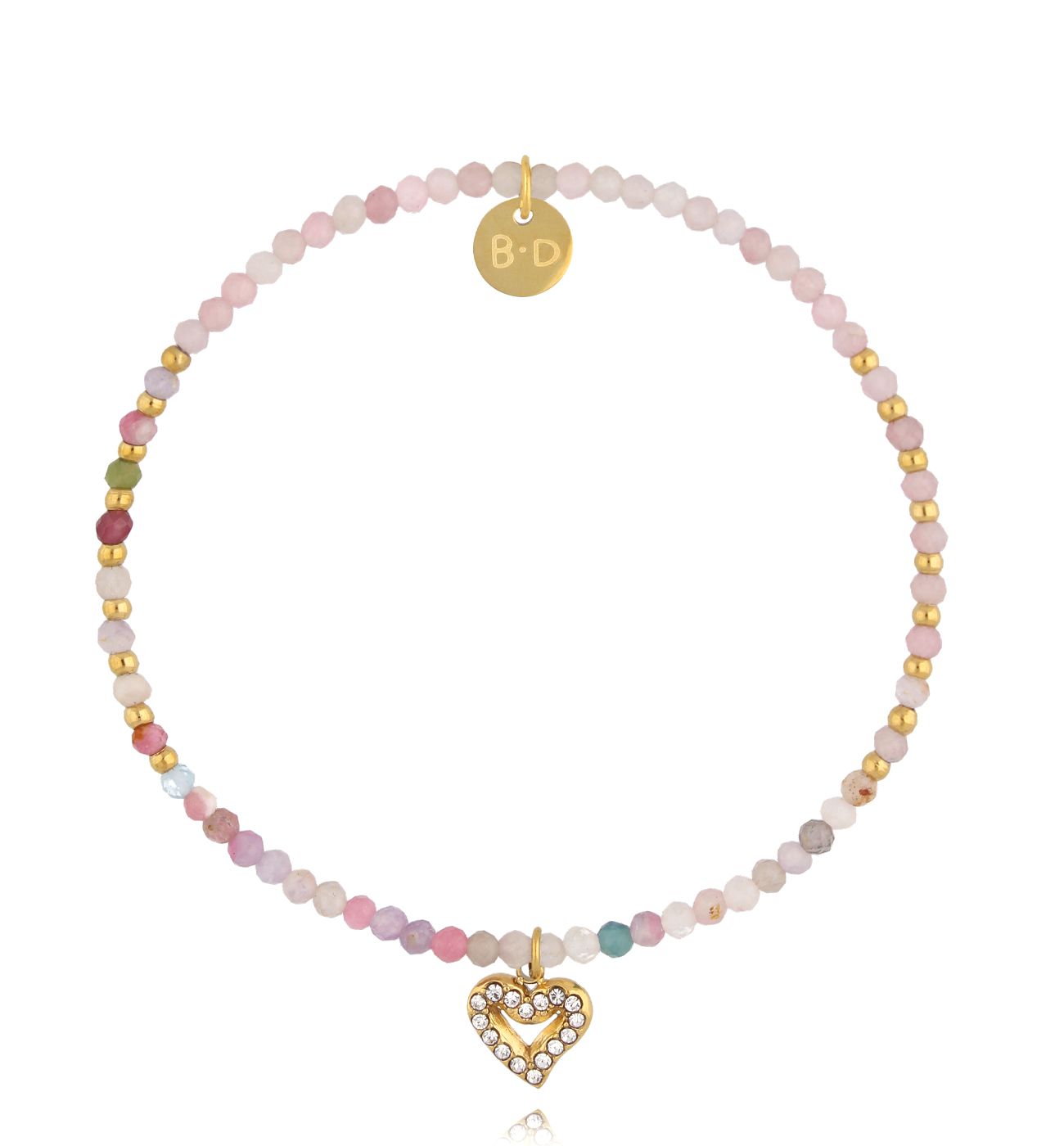 Bransoletka multikolorowa ze złotym serduszkiem - By Dziubeka