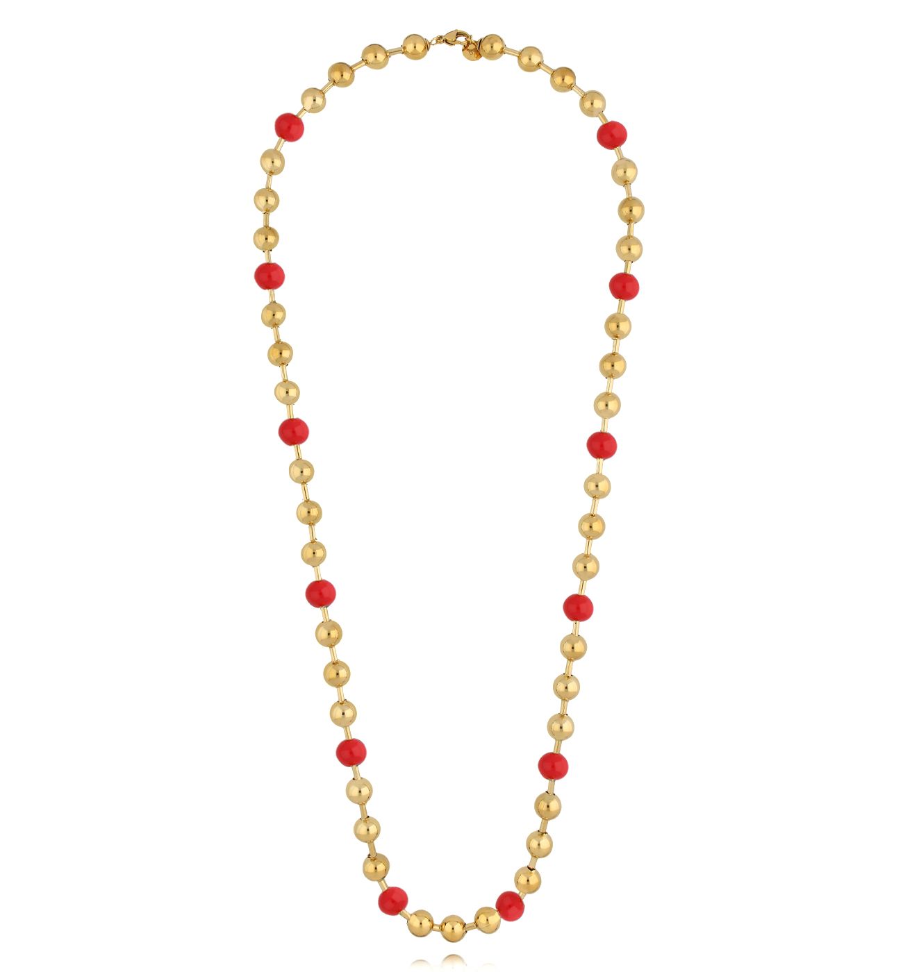 Naszyjnik z kulkami z czerwoną emalią złoty - By Dziubeka